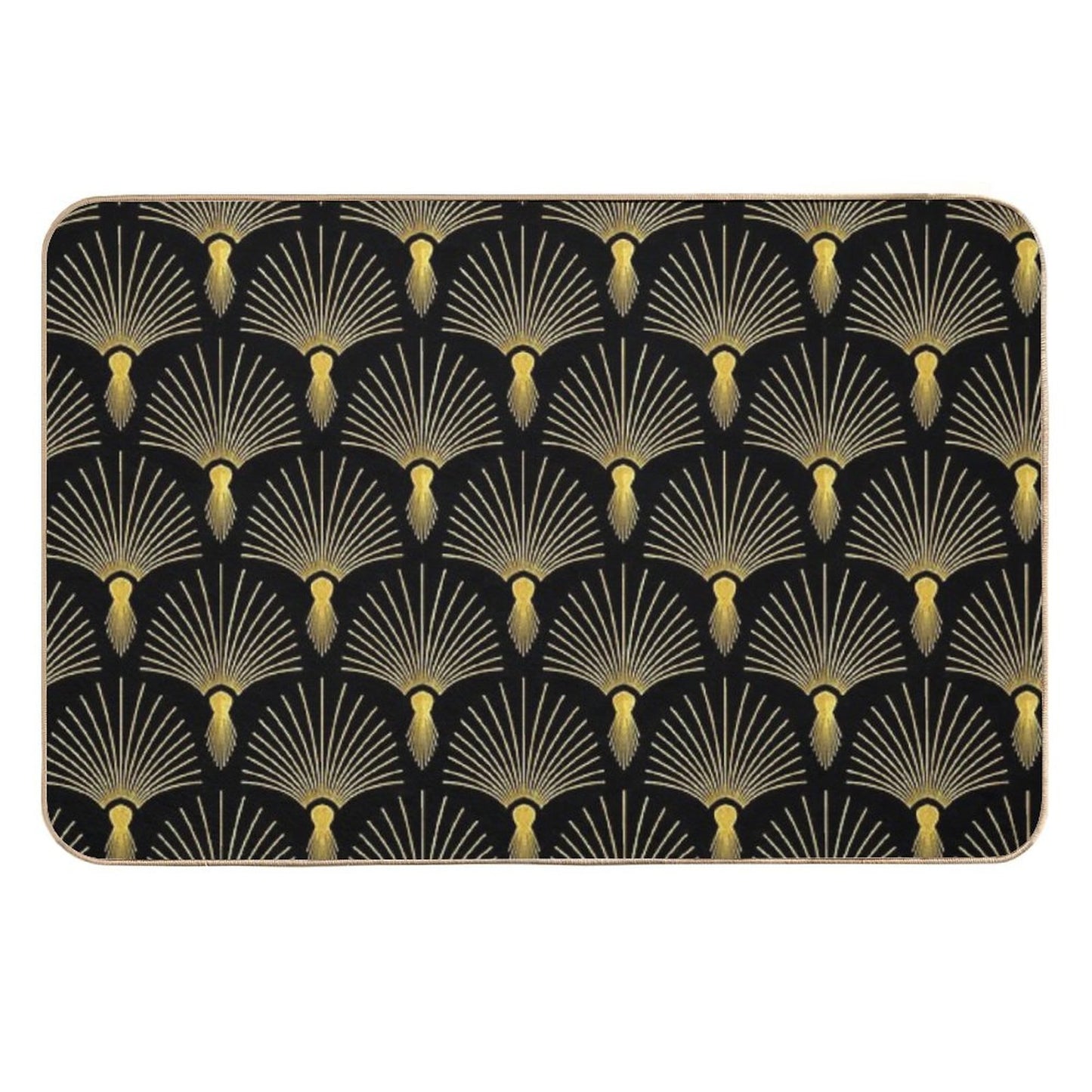 Vintage Hollywood Elegant Golden And Black Art Deco Easy Maintenance Bath Mat