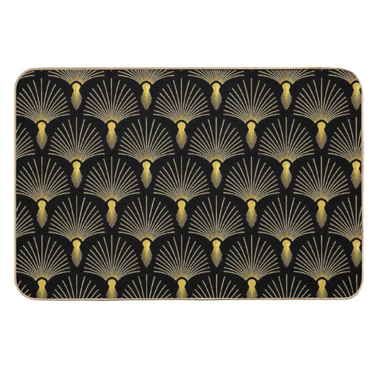 Vintage Hollywood Elegant Golden And Black Art Deco  Easy Maintenance Bath Mat