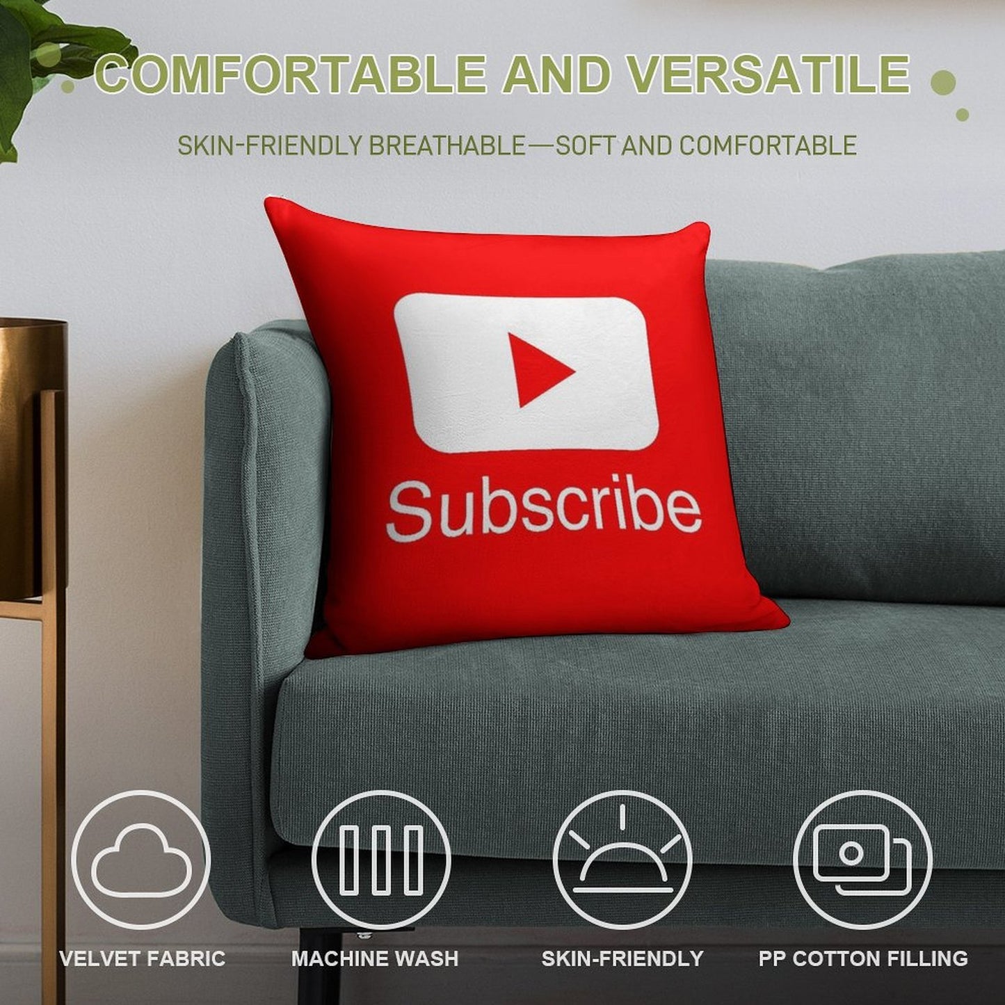 You Tube Subscribe Play Button Videos VLoggers Live Stream Soft Easy Maintenance Throw Pillow