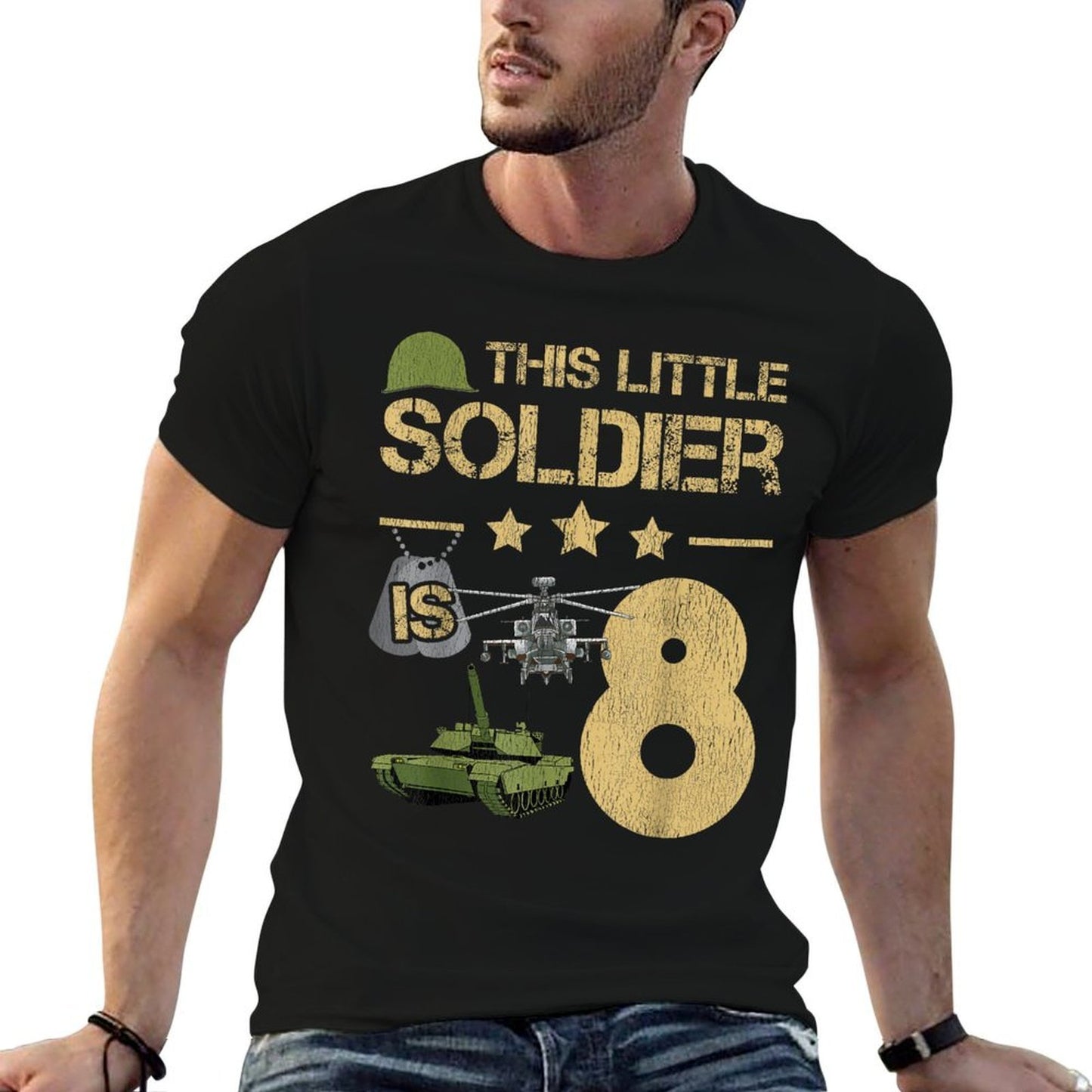 8 Year Old Soldier Birthday Boy 8th Birthday Kids Army Camo Slim-fit Cut T-Shirt