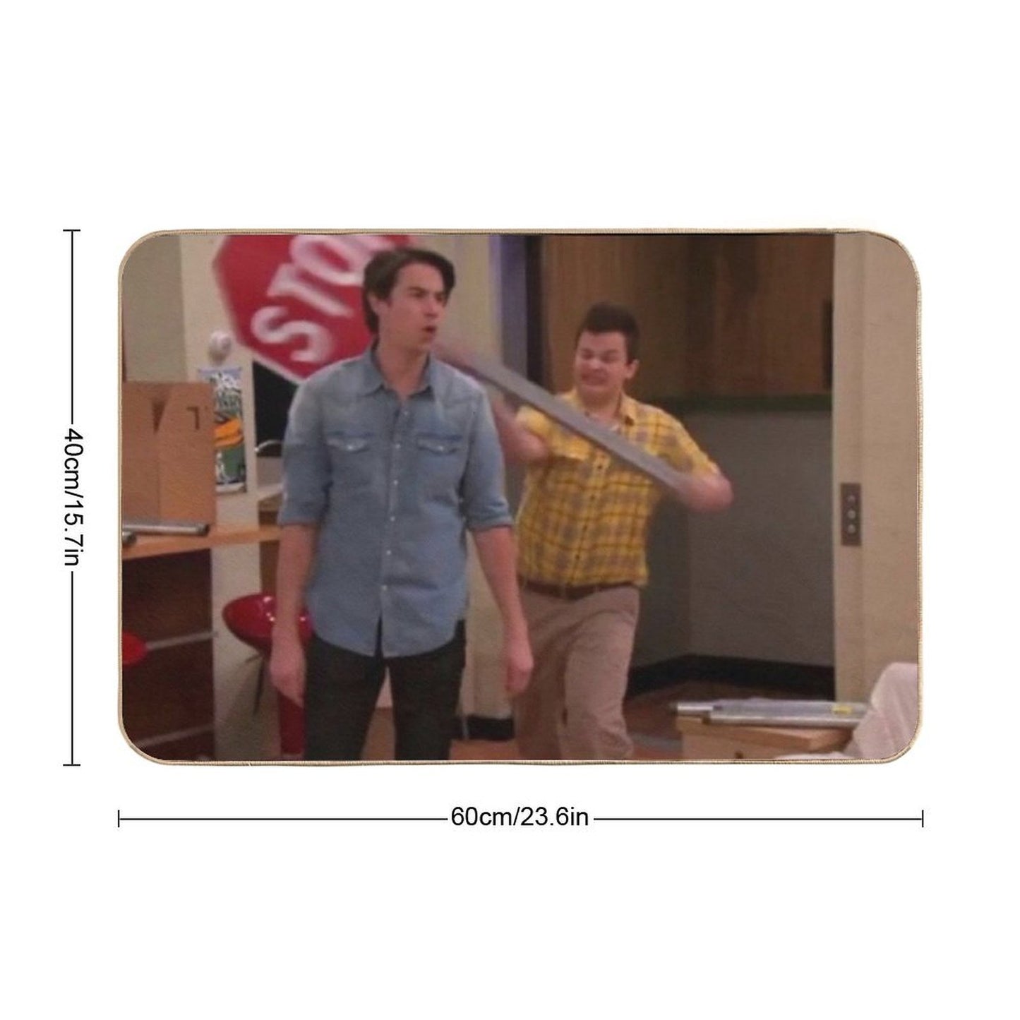 Gibby Hitting Spencer with A Stop Sign Anti-Trip Bath Mat