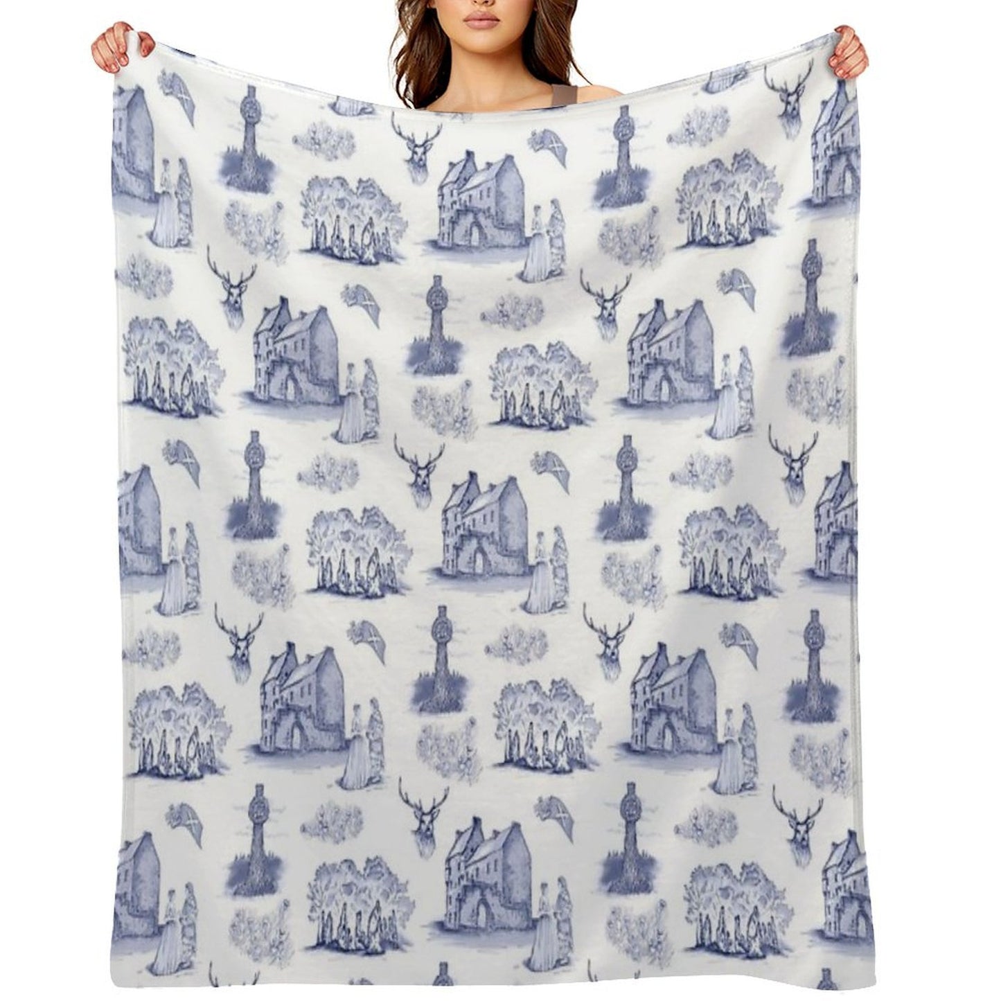Highlander Toile in Blue Compact Throw Blanket
