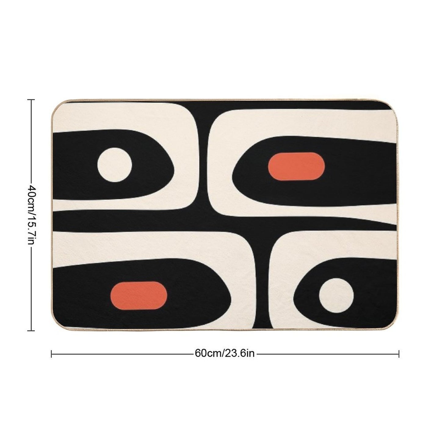 Mid Century Modern Piquet Abstract Pattern Black, Orange, And Almond Cream High-Traffic Bath Mat