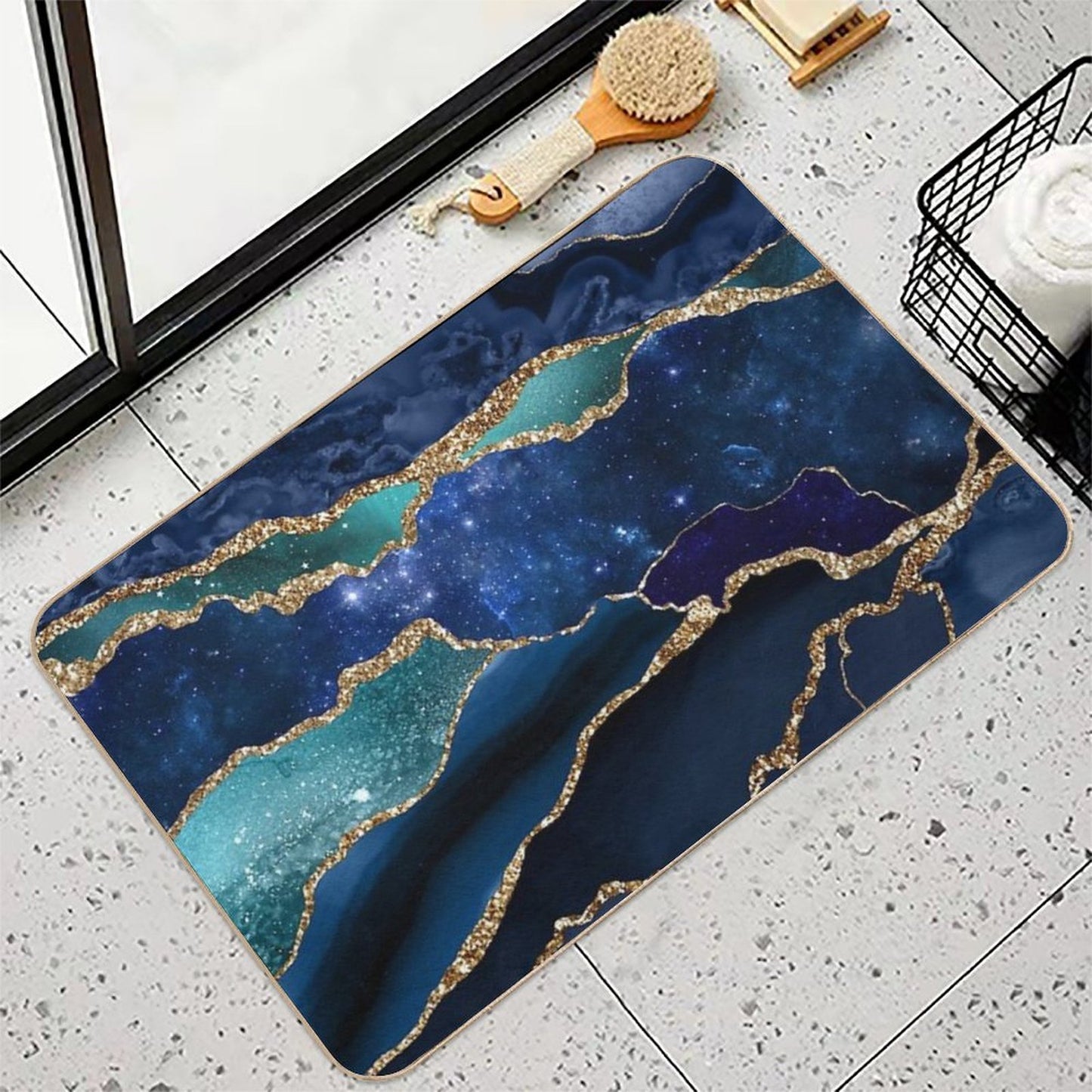 Glamour Milky Way Faux Marble Galaxy I Slip-Resistant Bath Mat