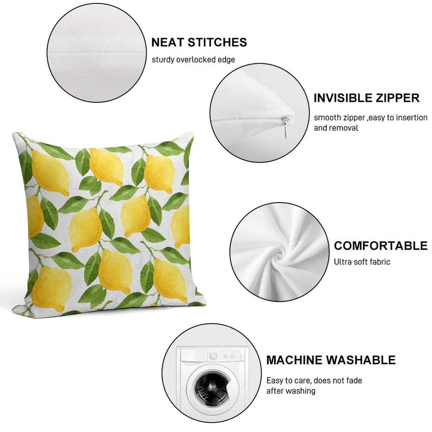 Watercolor Lemon Pattern Soft Anti-Pilling Throw Pillow