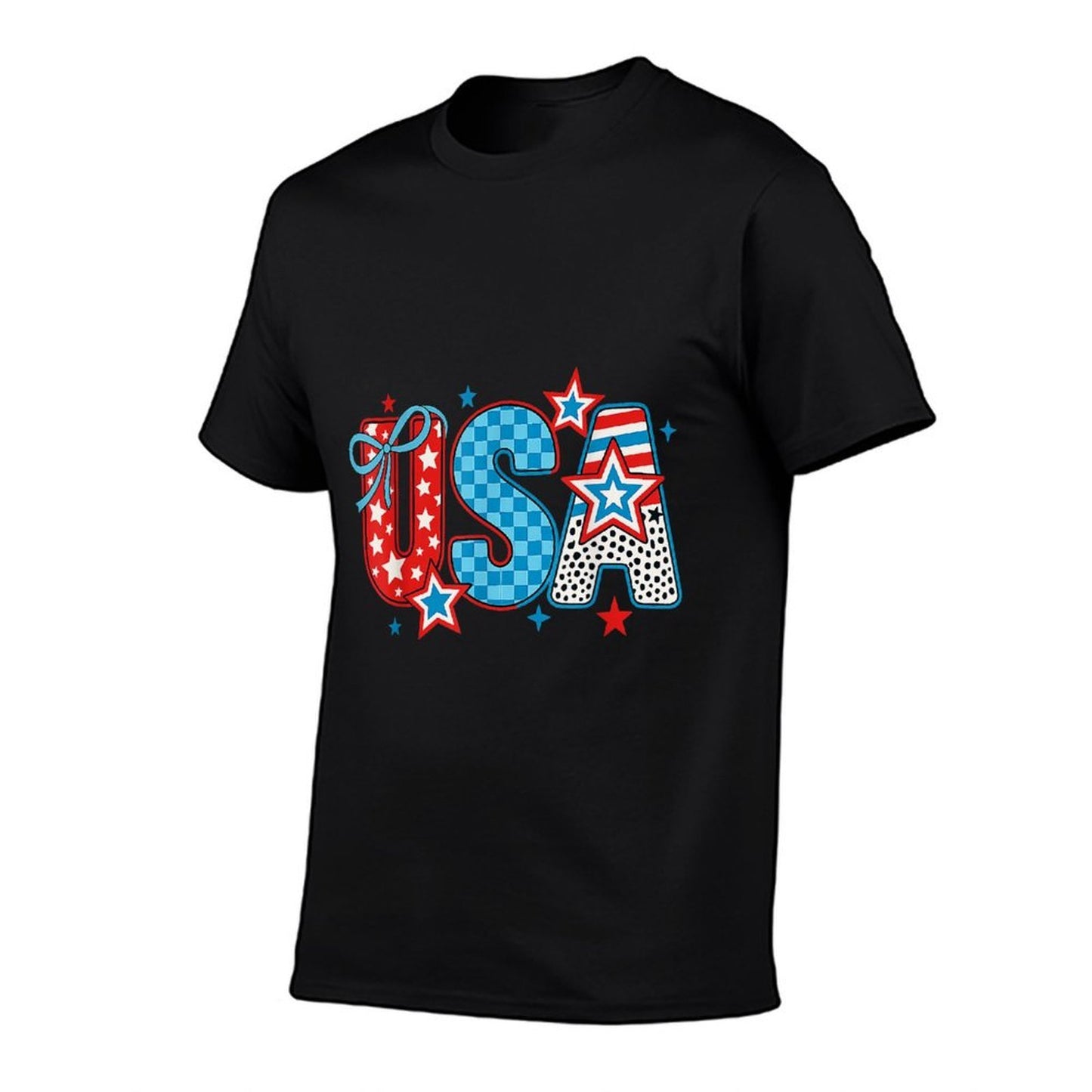 Retro American USA Coquette Bow Patriotic 4th Of July Fade-proof Color T-Shirt