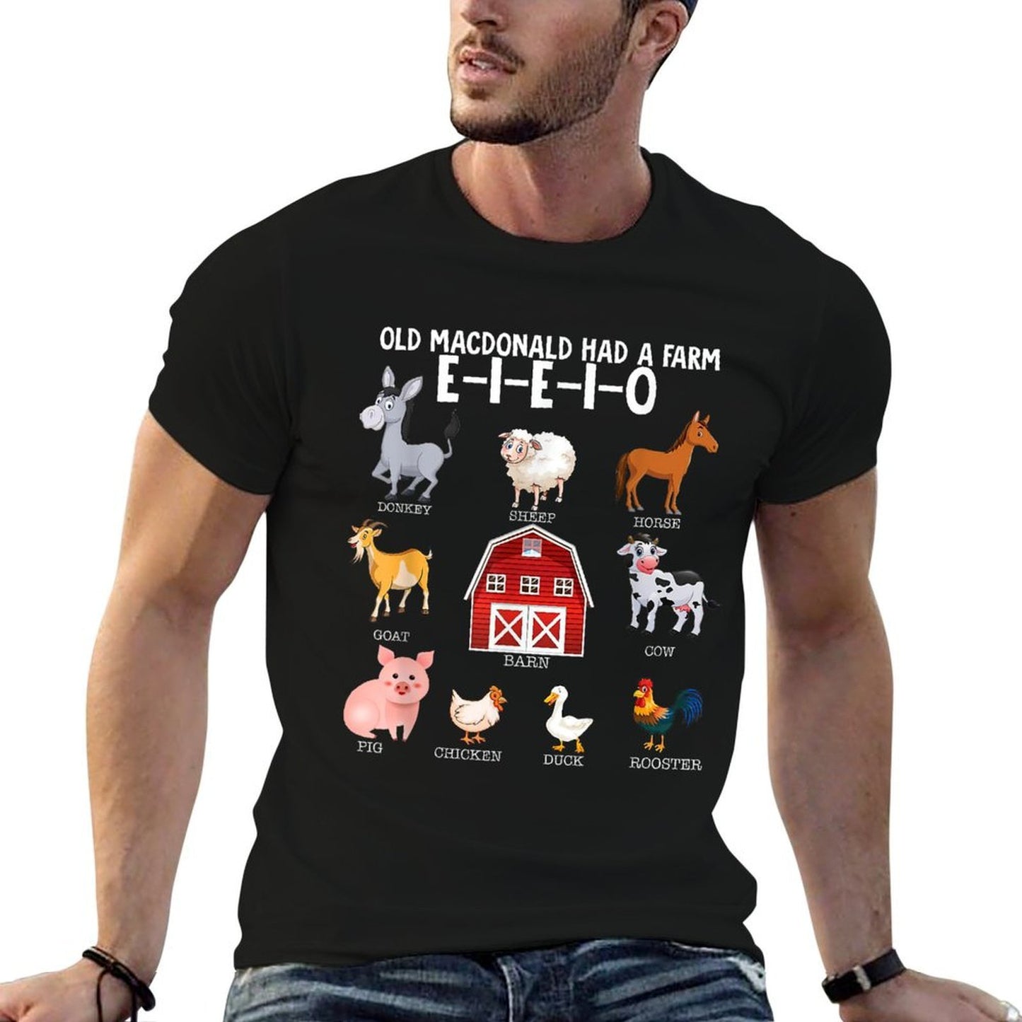 Toddler Kids Farm Animals Old MacDonald Had A Farm E-I-E-I-O Lightweight T-Shirt