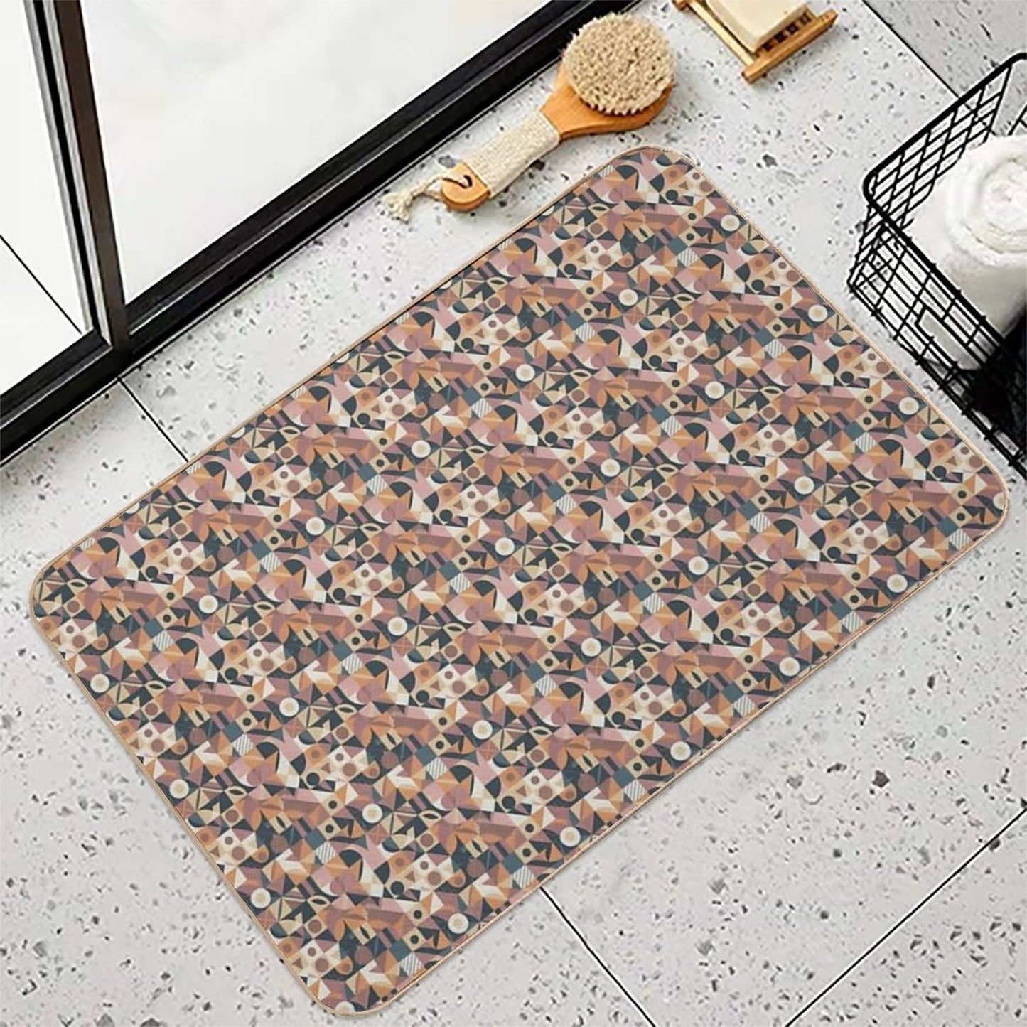 Bauhaus Style Geometric Abstract Pattern Repositionable Bath Mat
