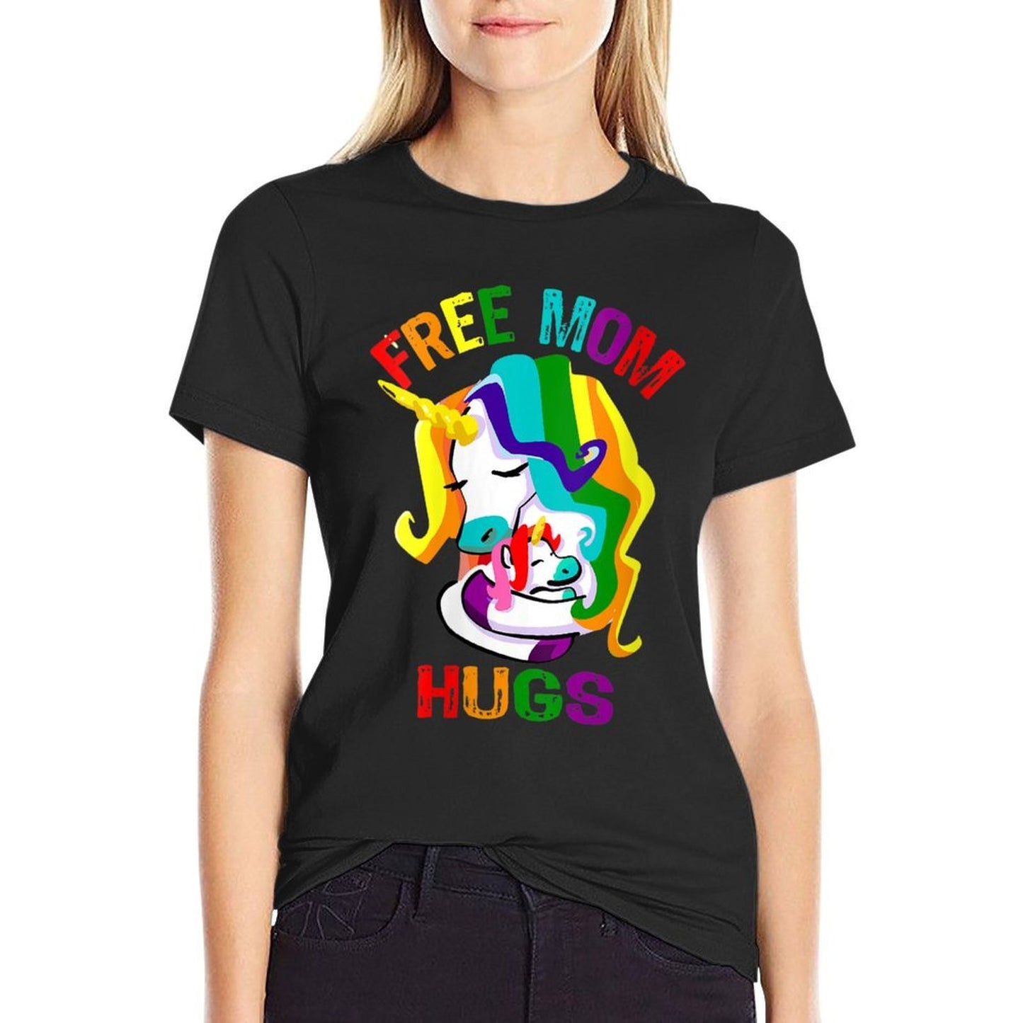 Womens Free Mom Hugs LGBT Gay Pride  Polyester Blend T-Shirt
