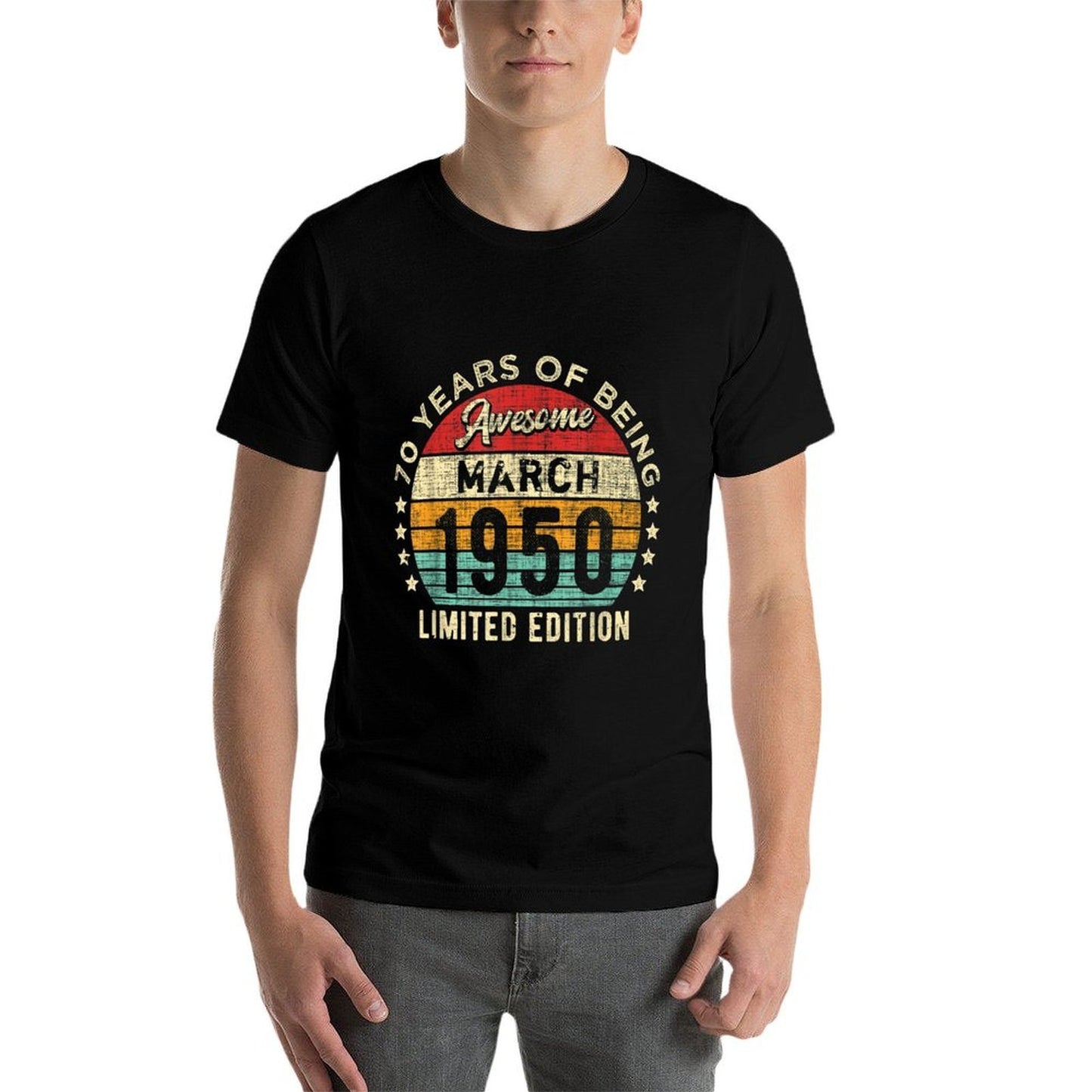 Vintage March 1950 70 Years Old Awesome 70th Birthday Summer-ready Fabric T-Shirt