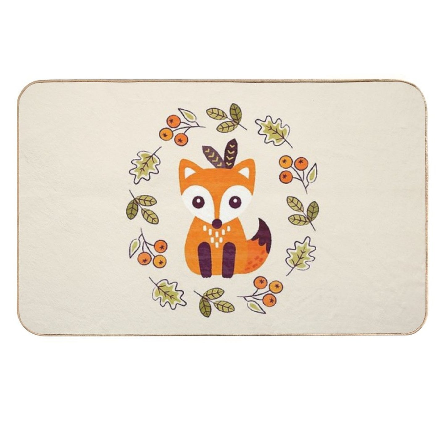 Little Red Fox with Autumn Berries Dirt-Trapping Bath Mat