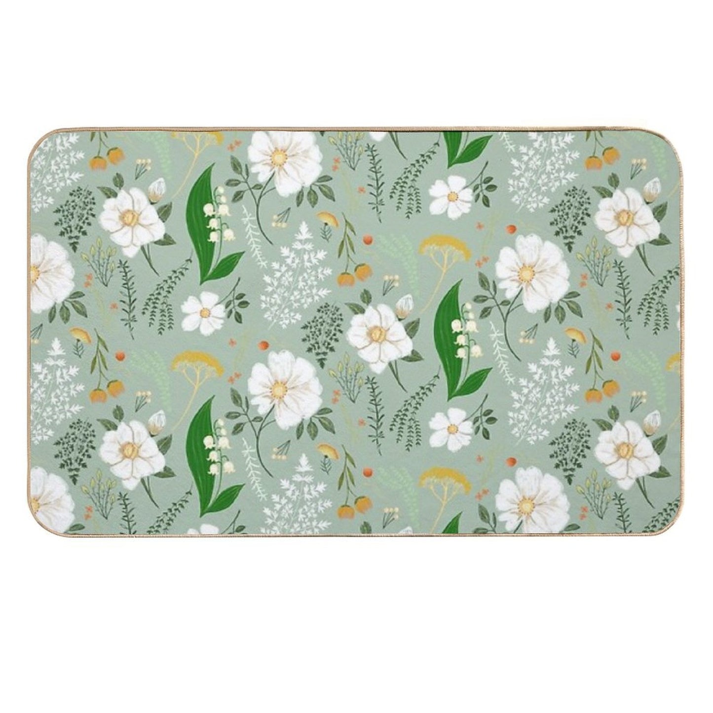 Garden Florals on Soft Green. Repositionable Bath Mat
