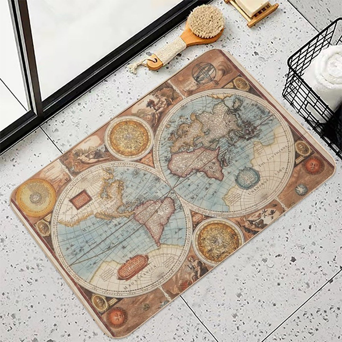 Vintage World Map Eco-Friendly Bath Mat