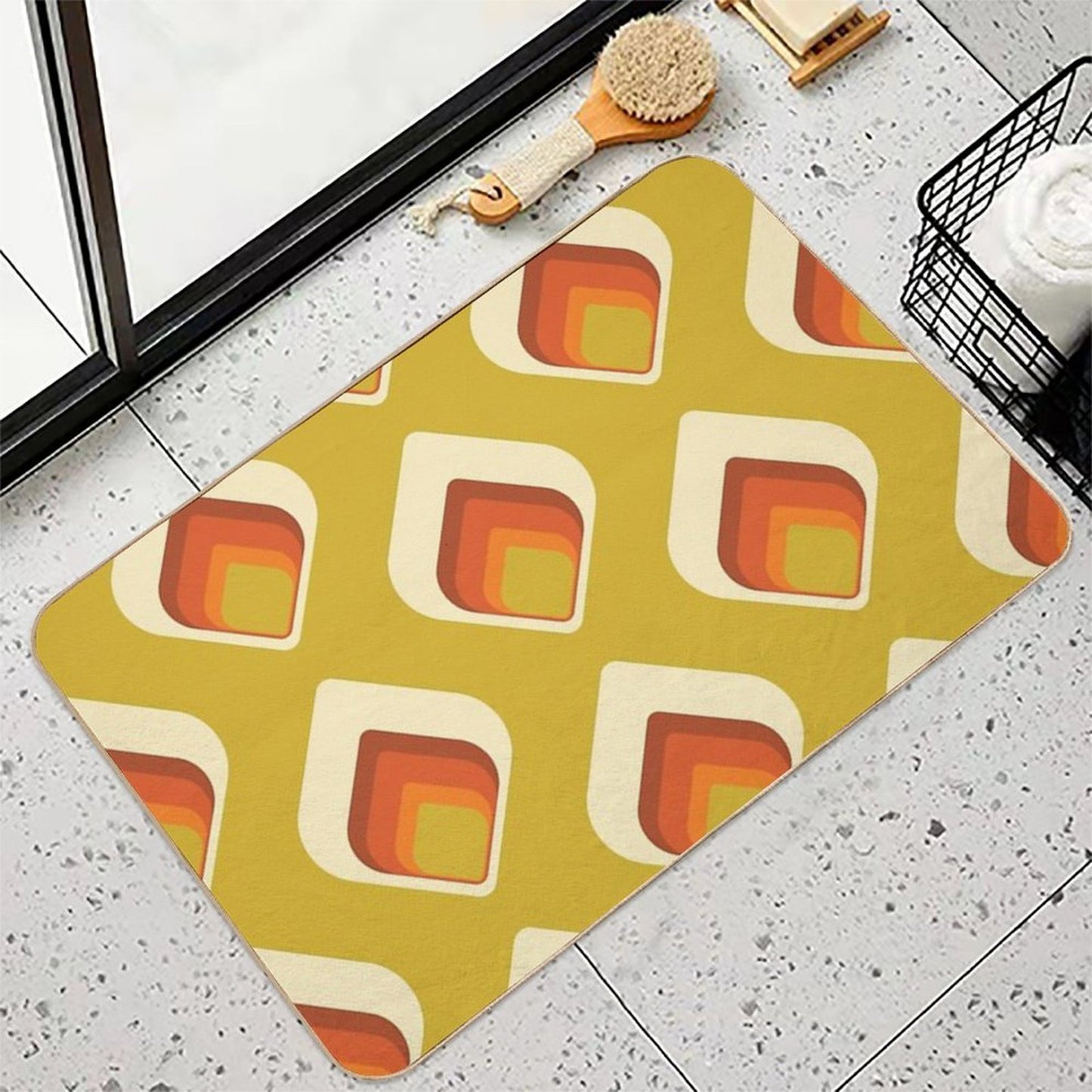 Mid-Century Modern Goldenrod And Cream Tear Drop Rapid-Drying Bath Mat