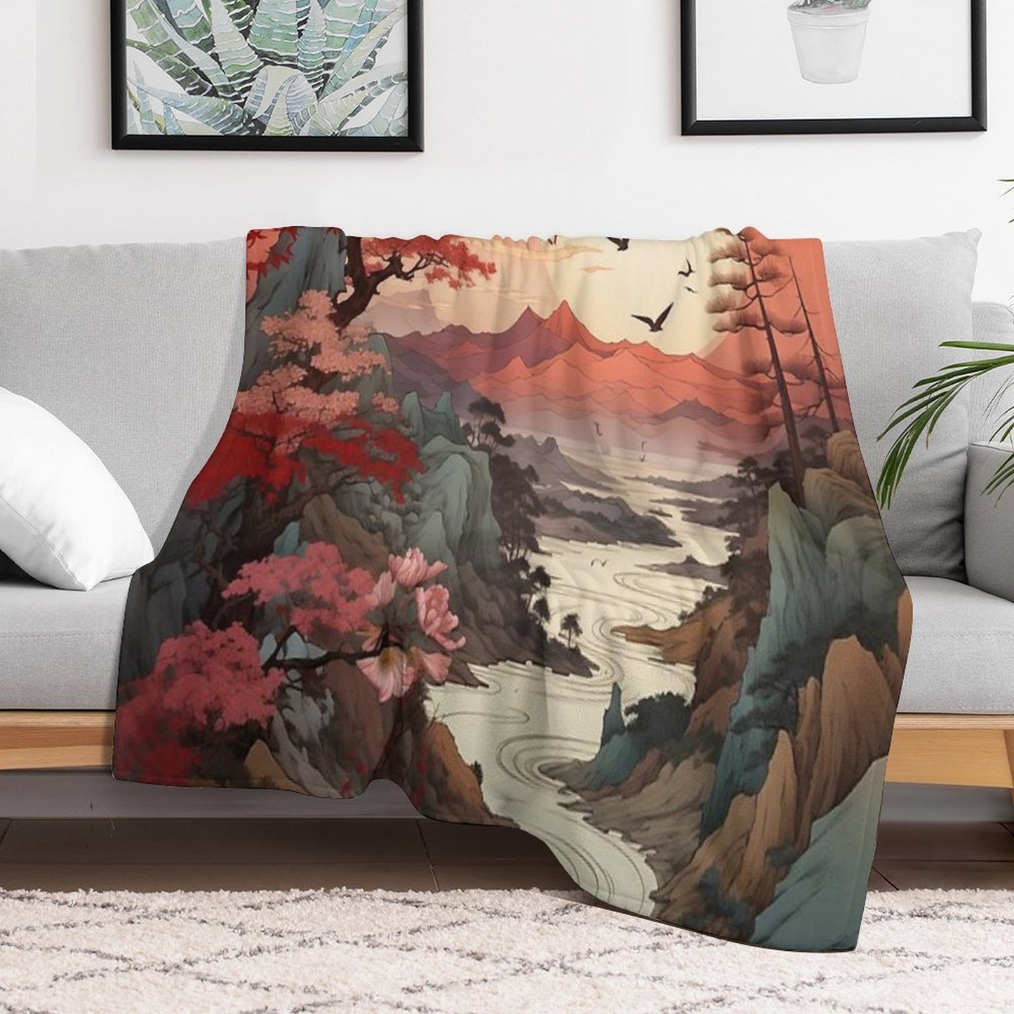 Japanese Scenic Compact Throw Blanket