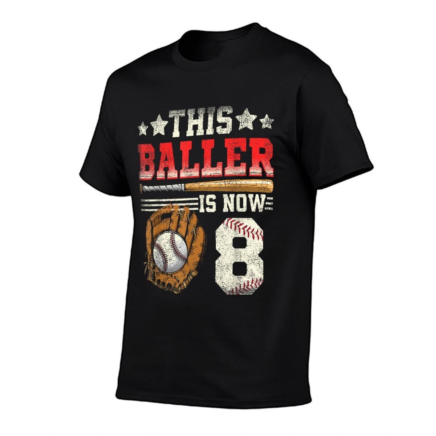 8th Birthdays For Boys Baseball Eight Year Old Heathered Texture T-Shirt