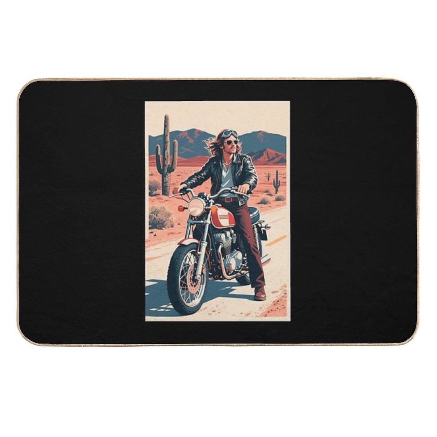 Vintage 70s Biker Illustration in Hope Style Slip-Resistant Bath Mat