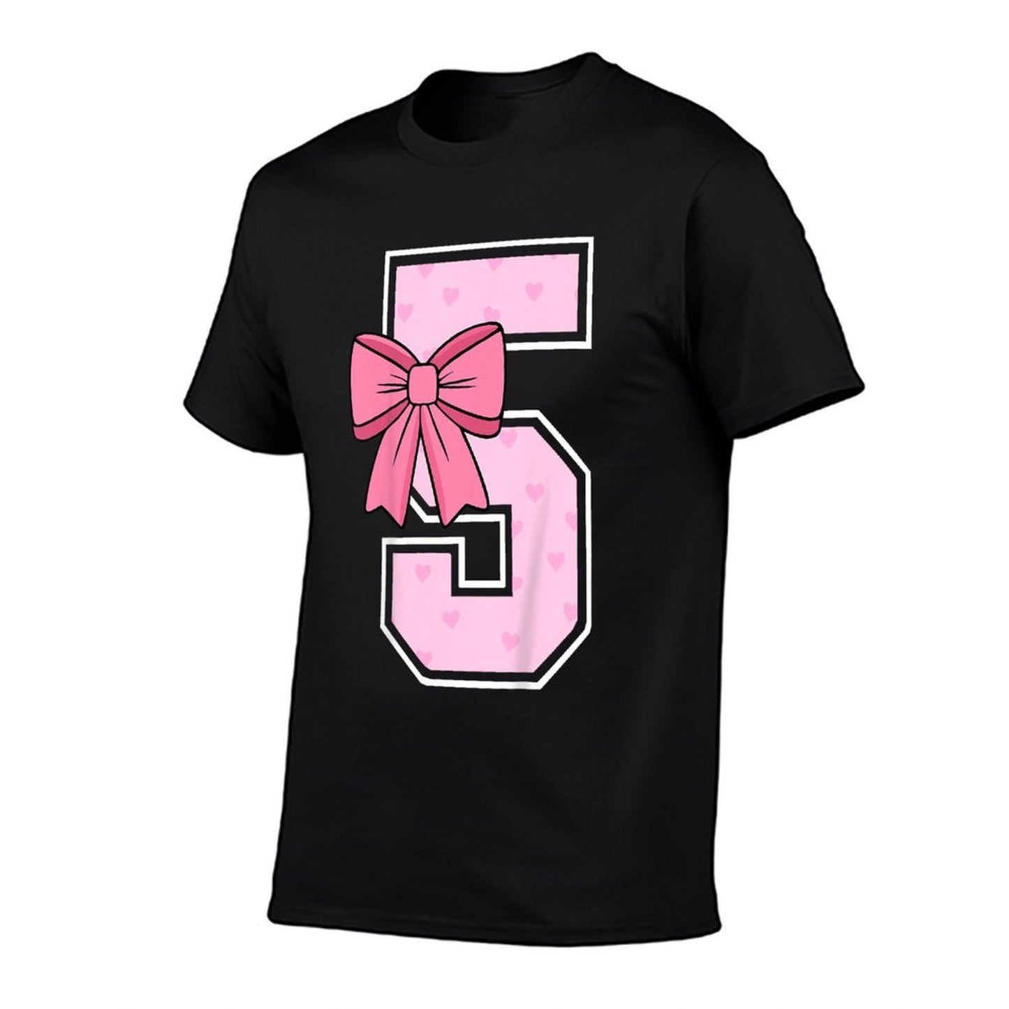 Kids Cute Coquette Bow Pink Number 5 Birthday Girl 5-Year-Old High-quality Stitching T-Shirt