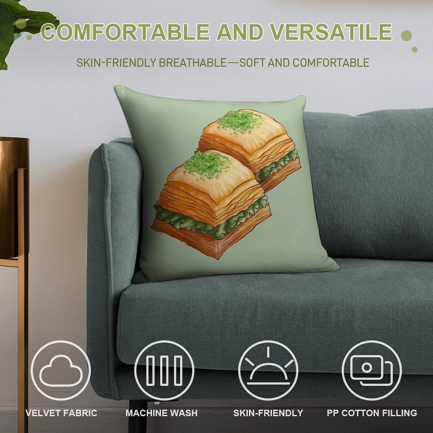 Pistachio Baklava Soft Warmth Comfort Throw Pillow
