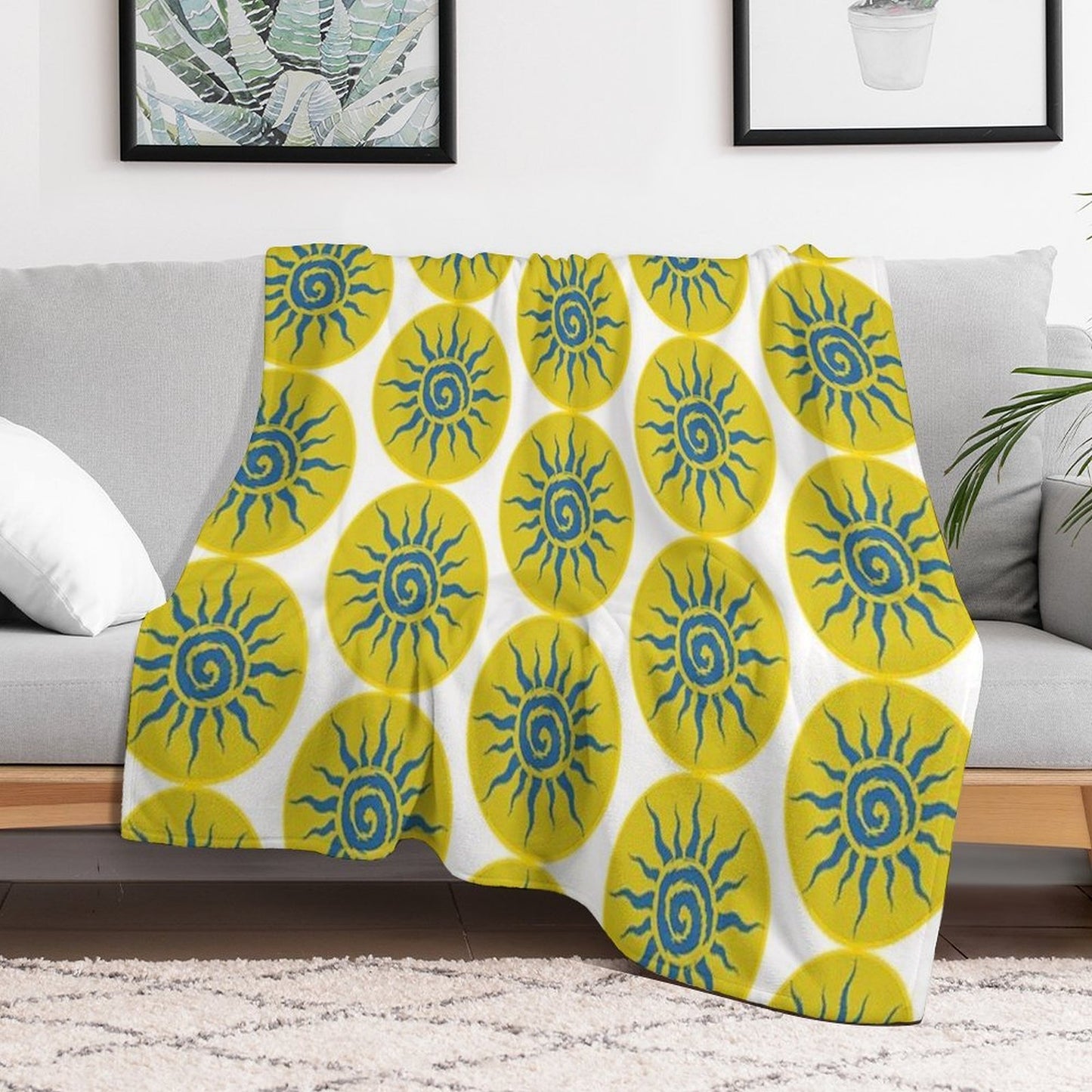 Blue Sun Spiral Boho Aesthetic Easy Care Throw Blanket