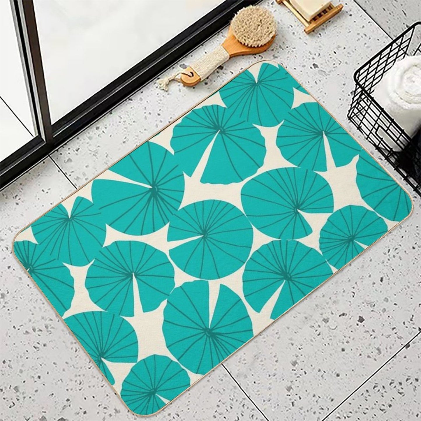 Lilypads Pond Waterlily Leaves in Teal Odorless Bath Mat