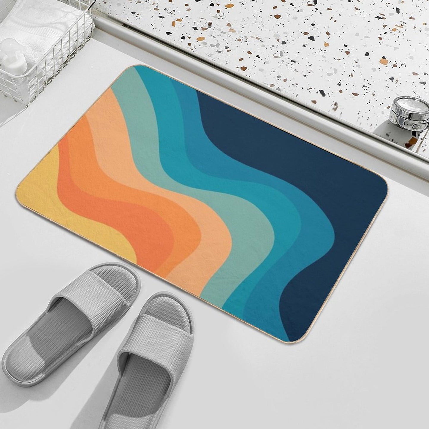 Retro Style Waves Decoration Durable Bath Mat