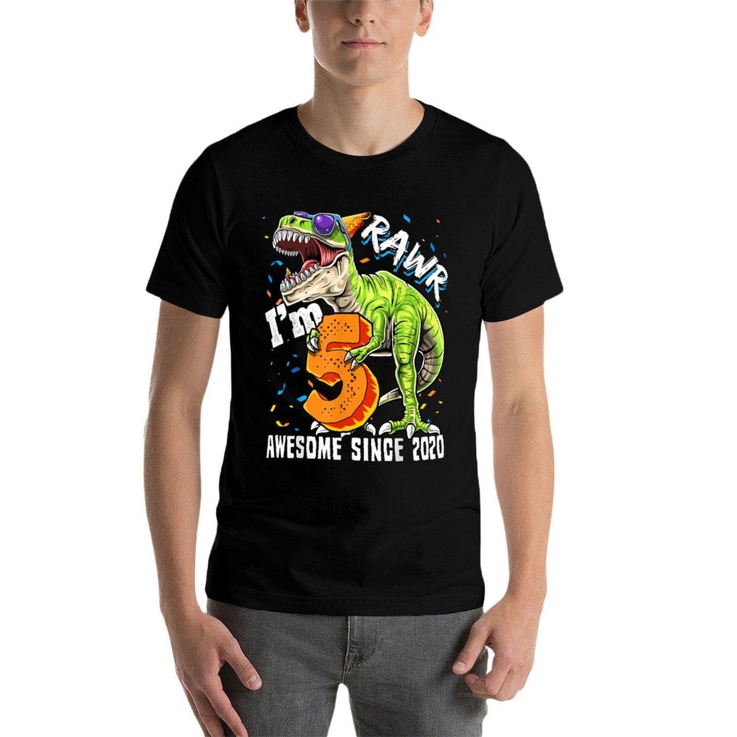 5th Birthday T Rex Dinosaur Party Boys Rawr I'm 5 Wrinkle-resistant T-Shirt