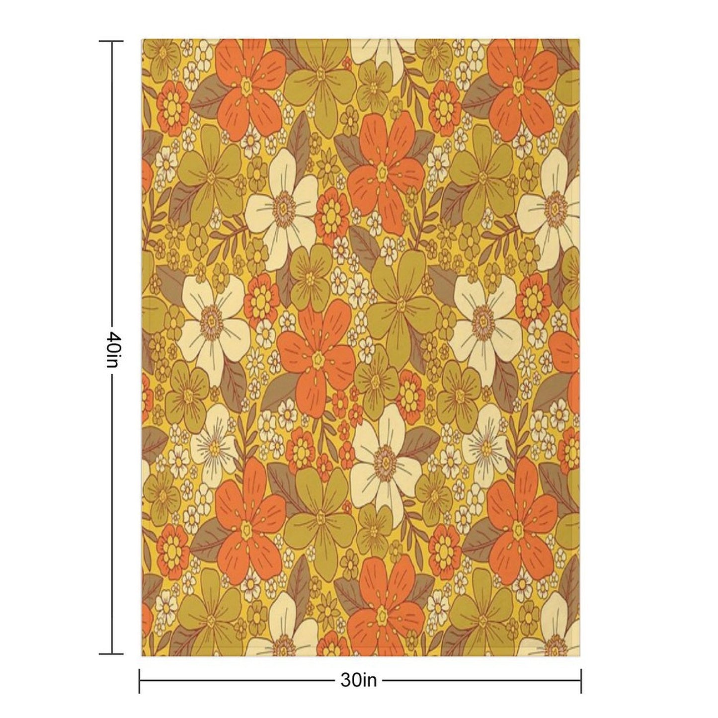 Retro 60s70s Orange & Olive Green Floral Easy Care Throw Blanket