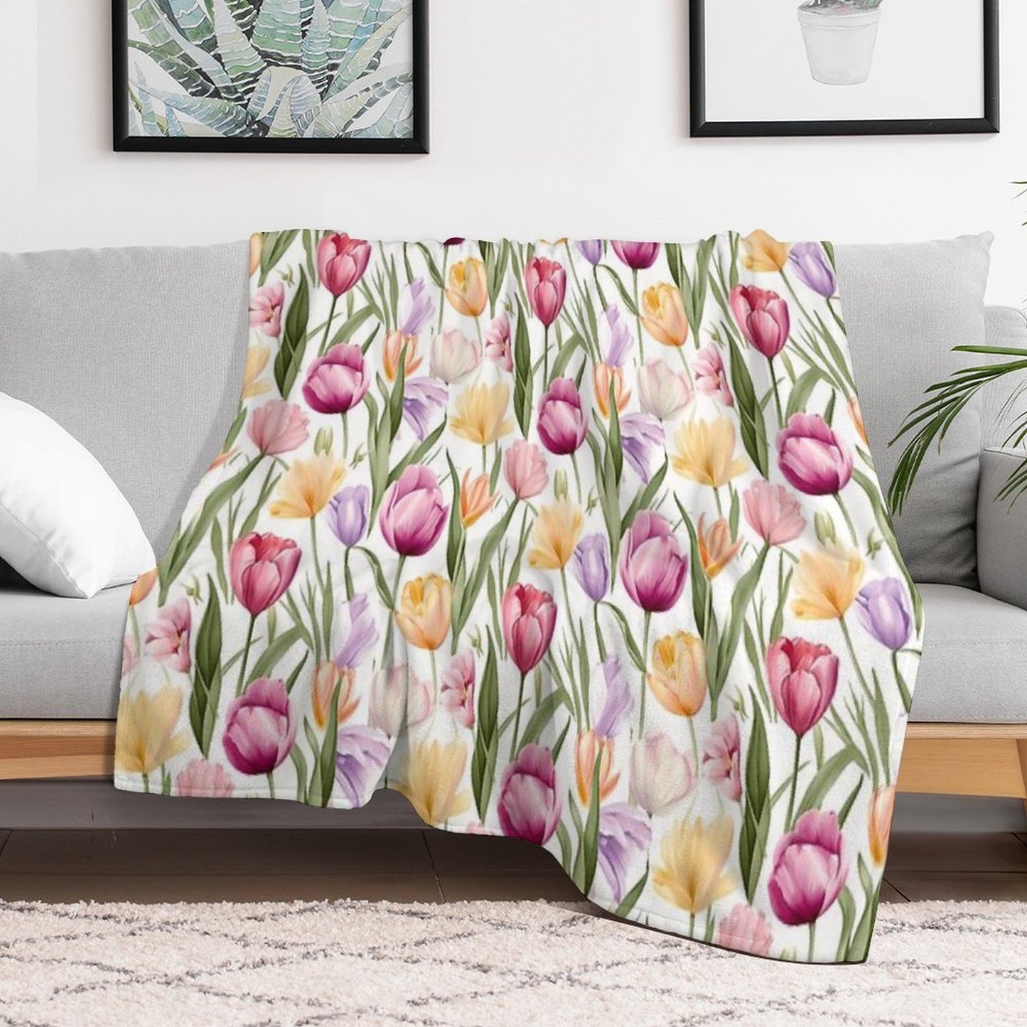 Colourful Tulips Sustainable Throw Blanket