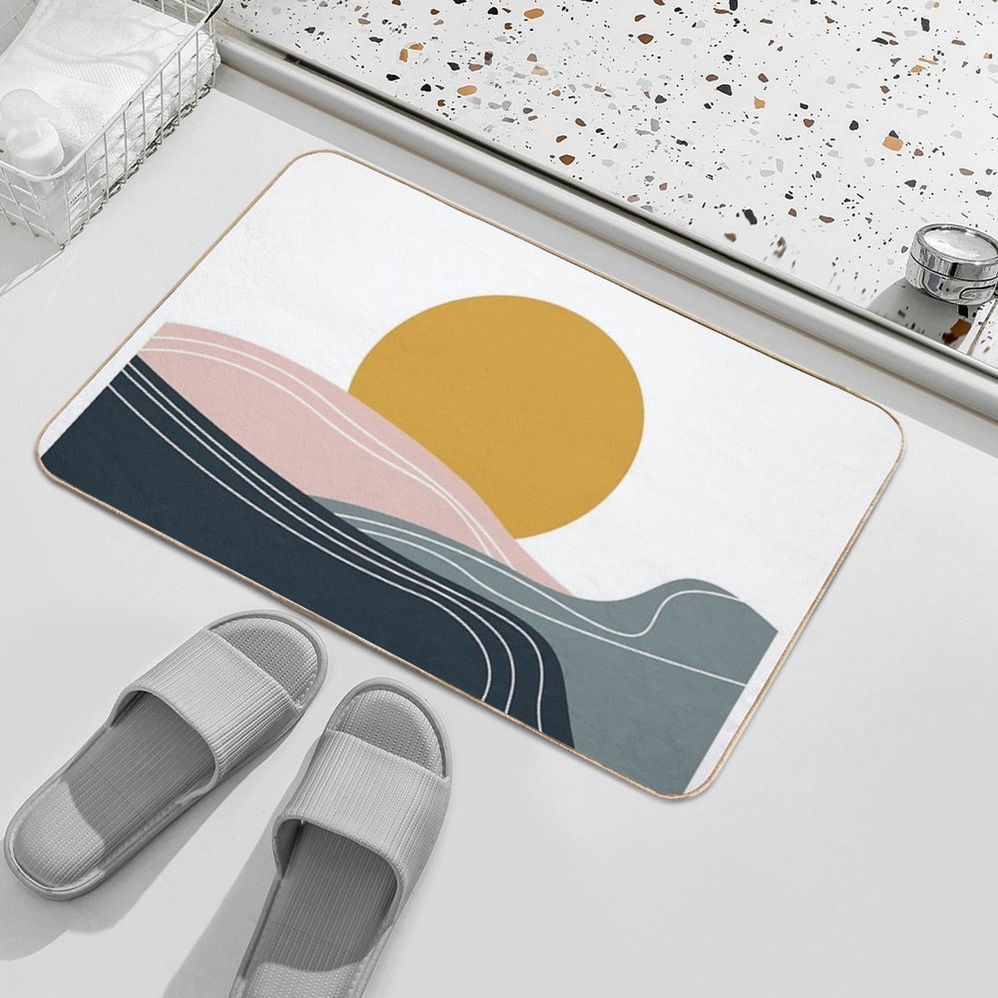 Mid-Century Modern Sunset Easy Maintenance Bath Mat