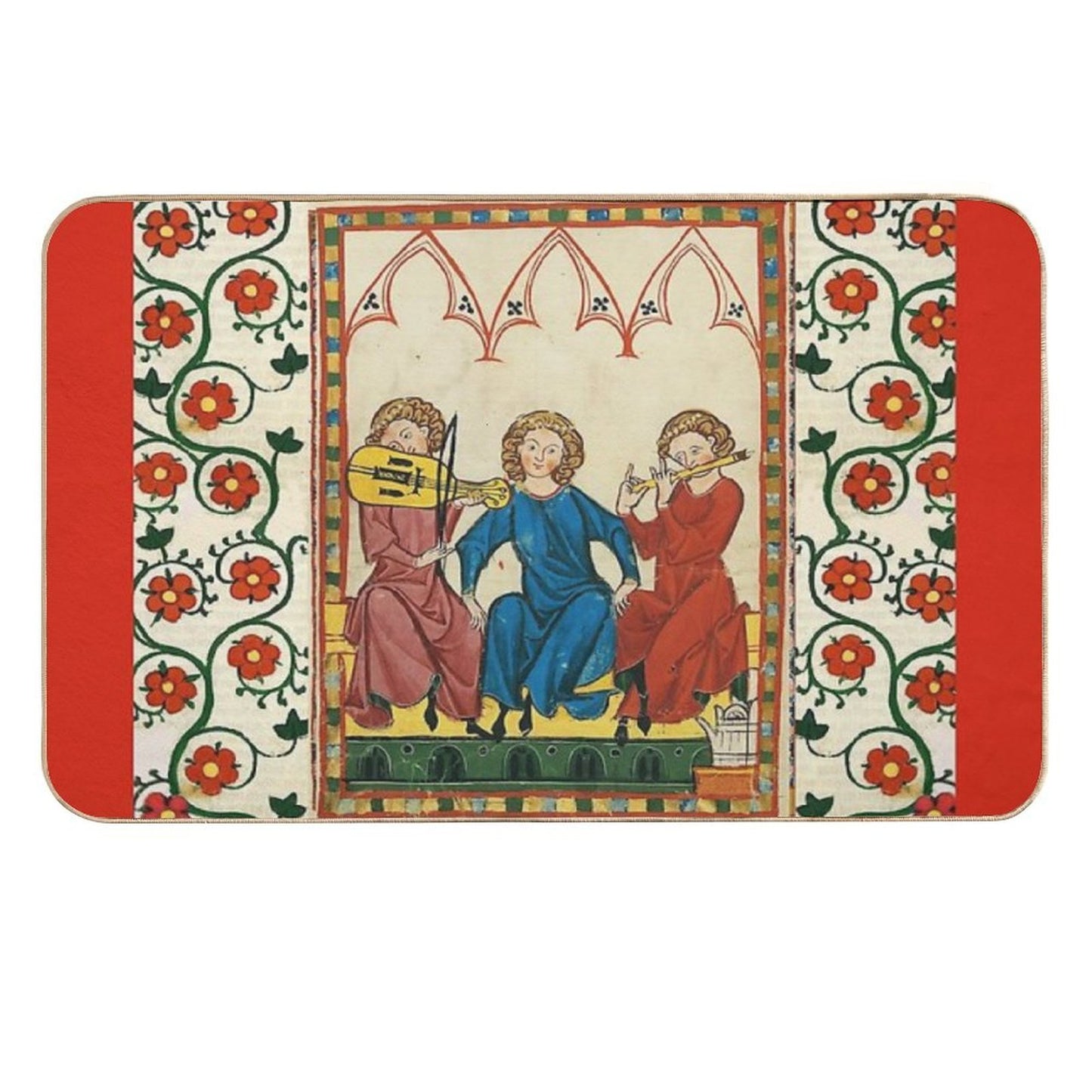 MEDIEVAL MUSIC AND MUSICIANS ,ANTIQUE MINIATURE WITH WILD ROSES Stain-Proof Bath Mat