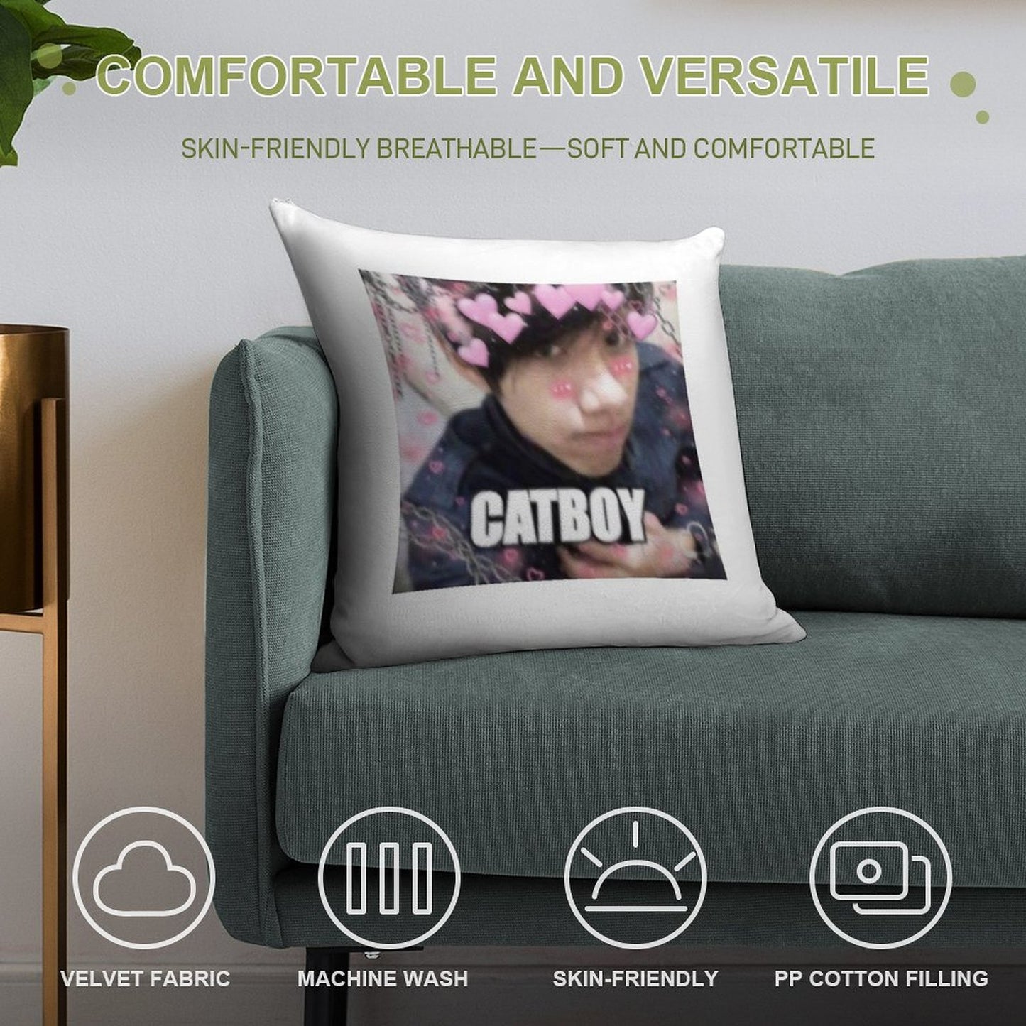 Catboy Quackity Soft Decorative Cover Throw Pillow