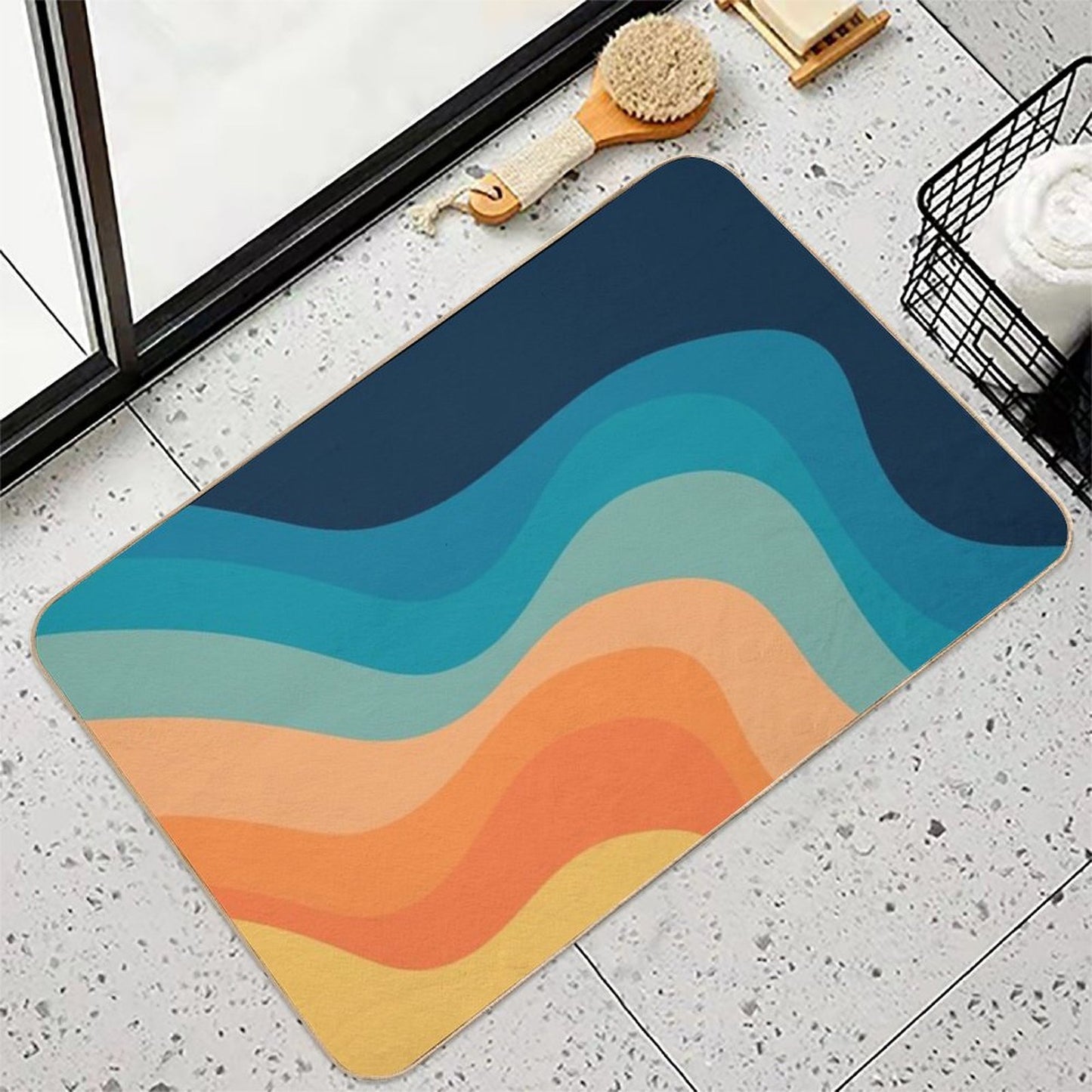 Retro Style Waves Decoration Durable Bath Mat