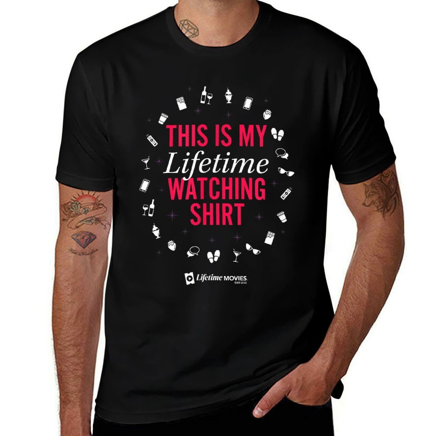A+E This Is My Lifetime Watching Unisex Adults Black Crew Neck Heathered Texture T-Shirt