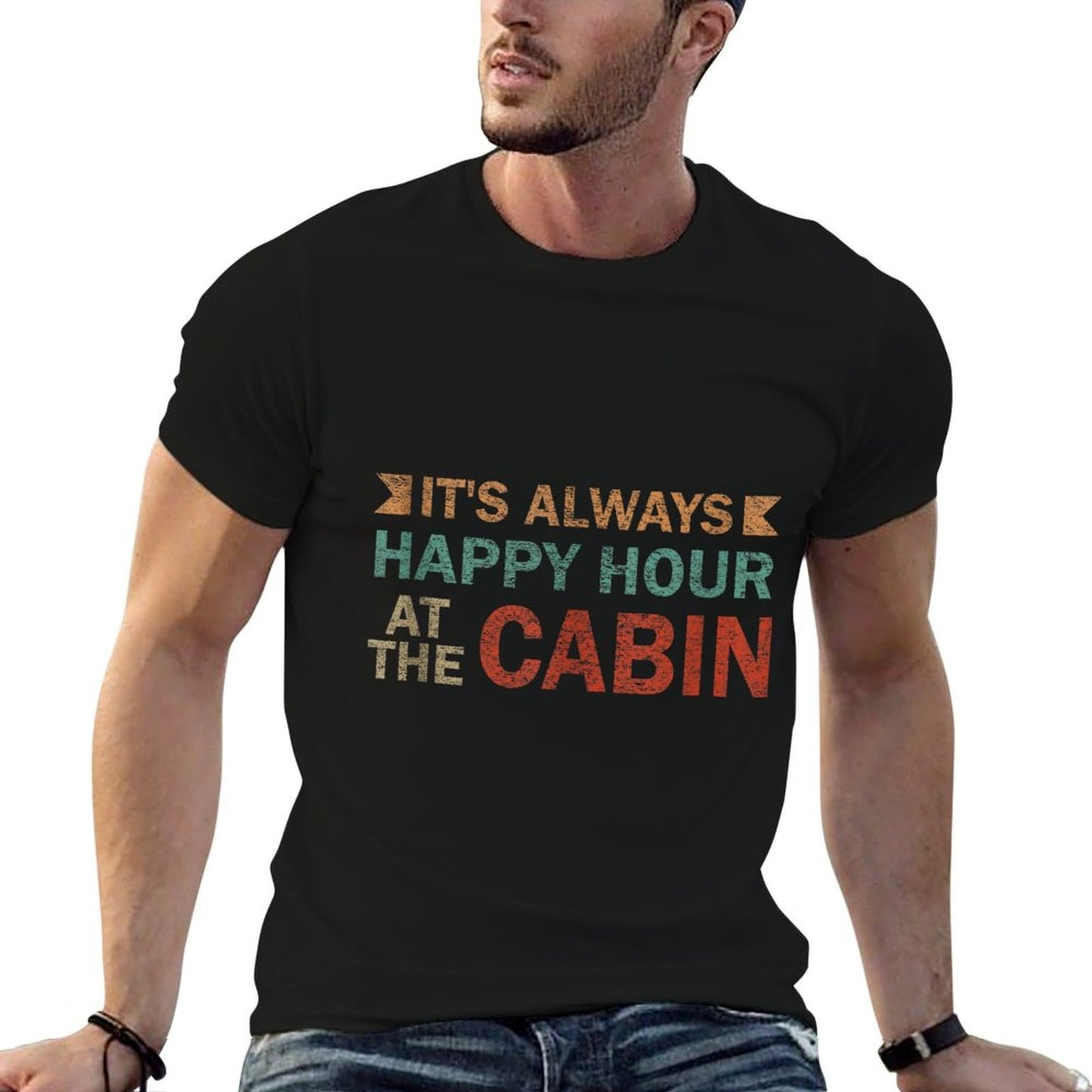 Its Always Happy Hour At The Cabin Funny Cabin Owner Polyester Blend T-Shirt