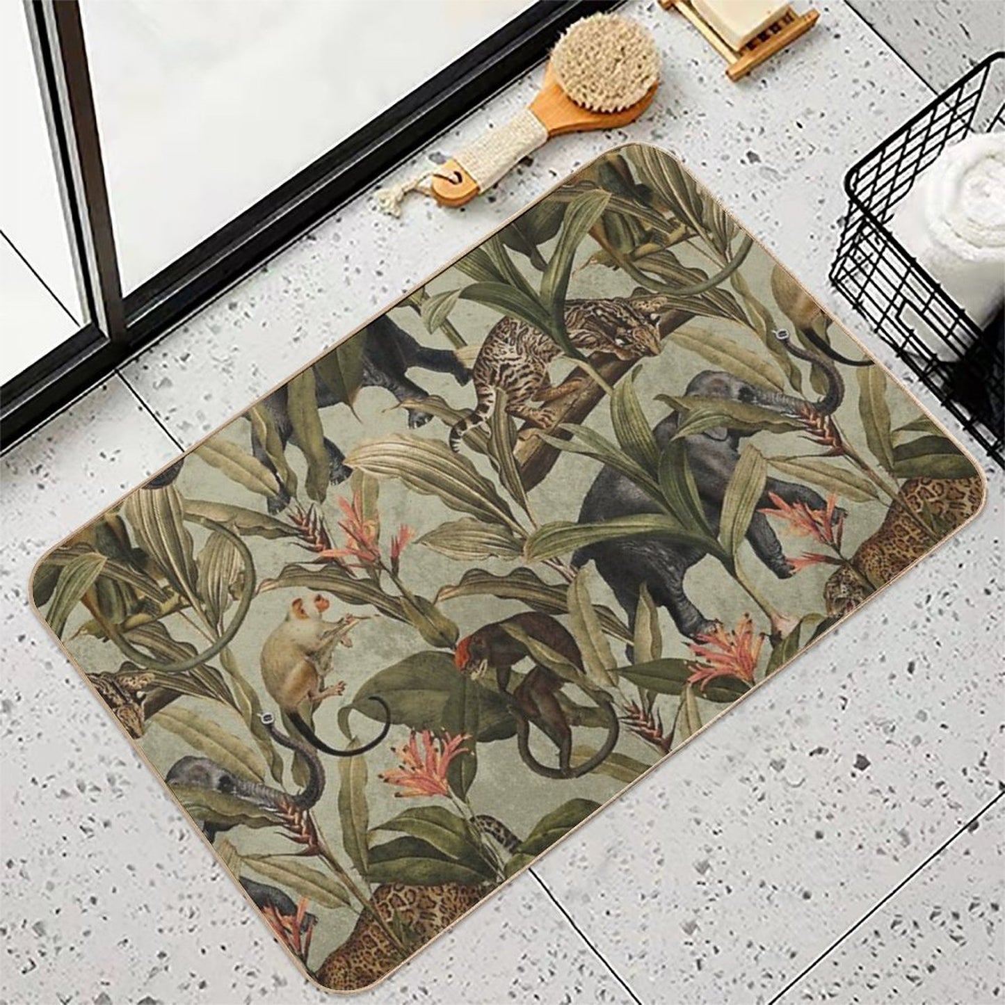 Vintage Tropical Jungle Botanical Garden Pattern Nightgarden Pet-Safe Bath Mat