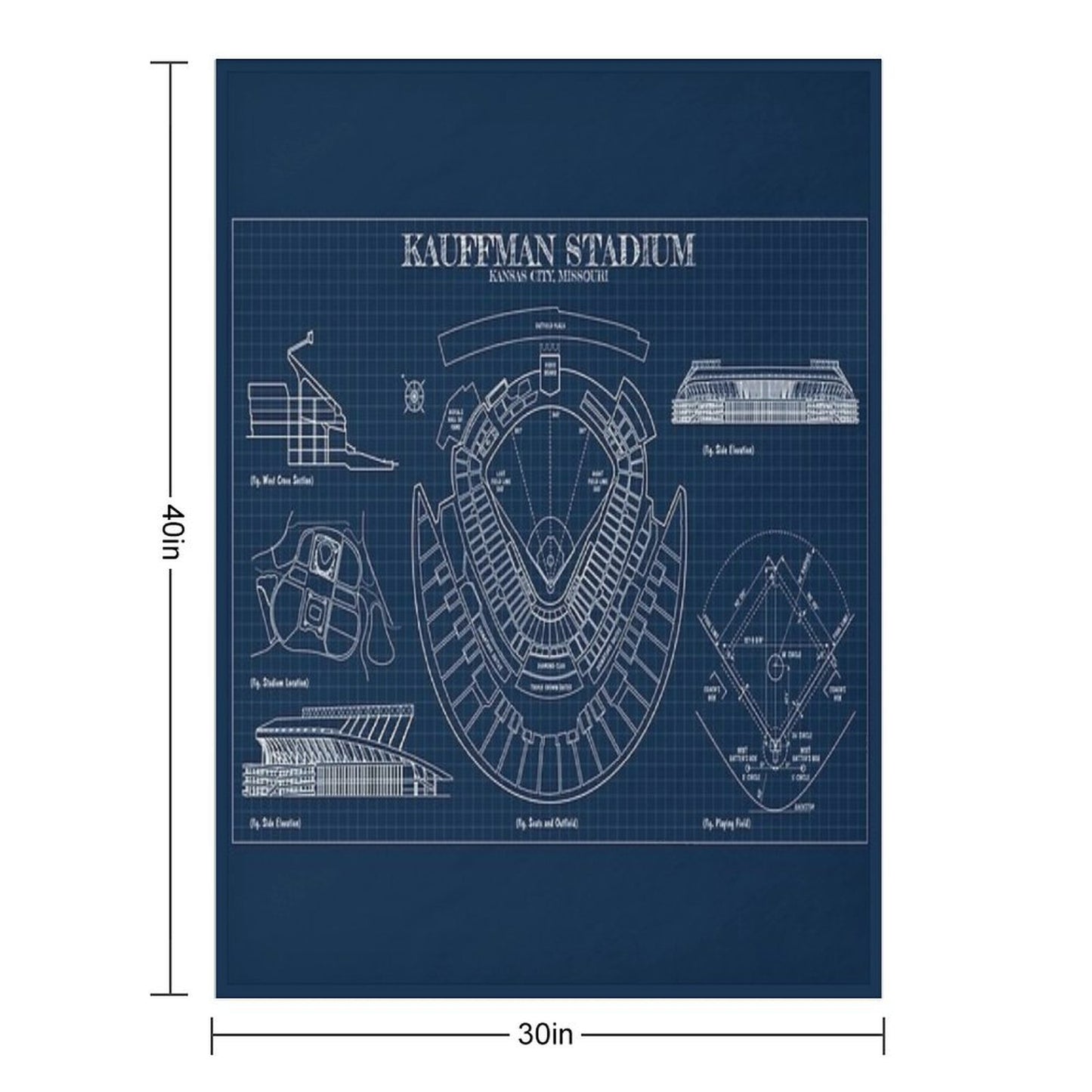 Kauffman Stadium (Navy Blueprint) Comfort Throw Blanket