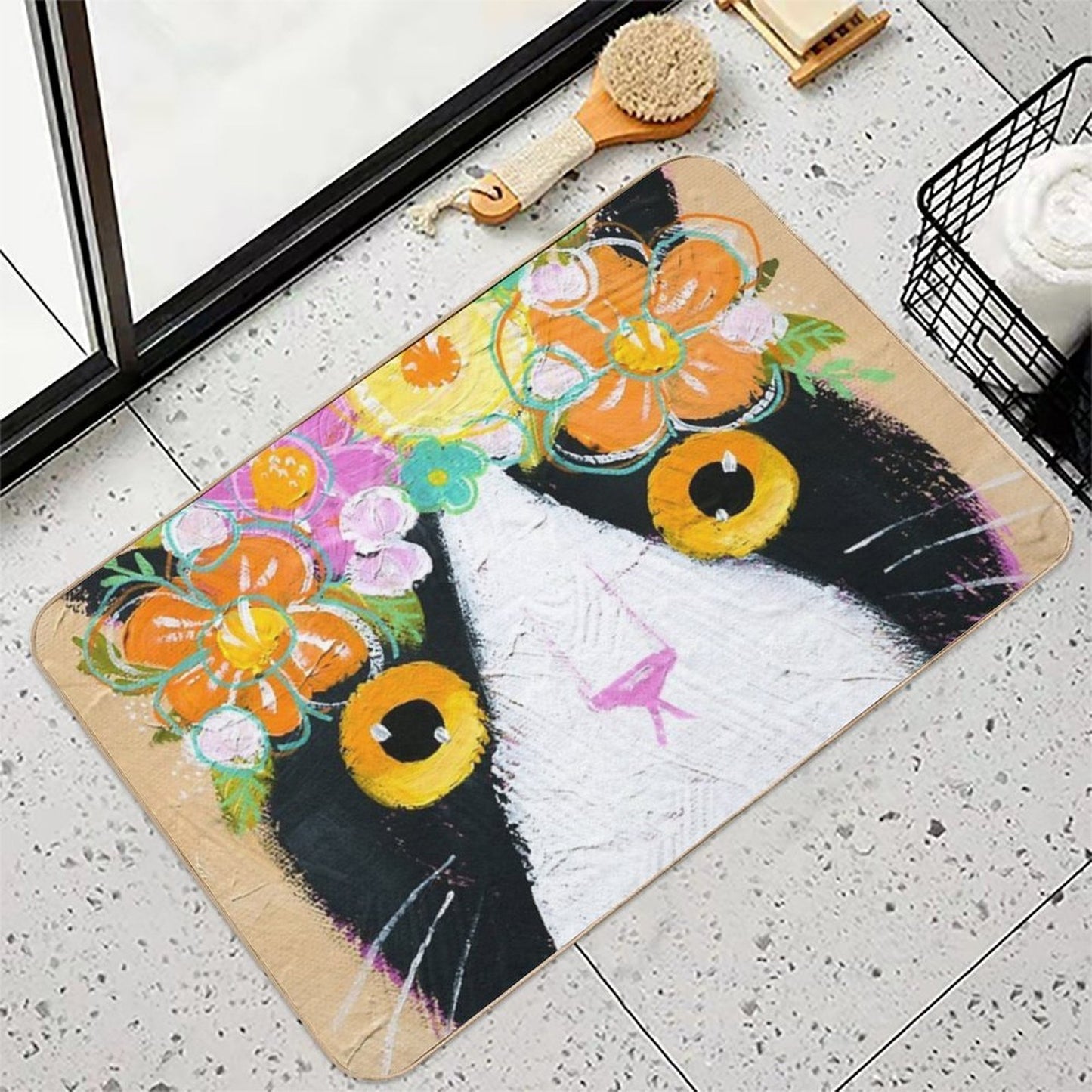 Kitty's Flower Crown Easy Maintenance Bath Mat