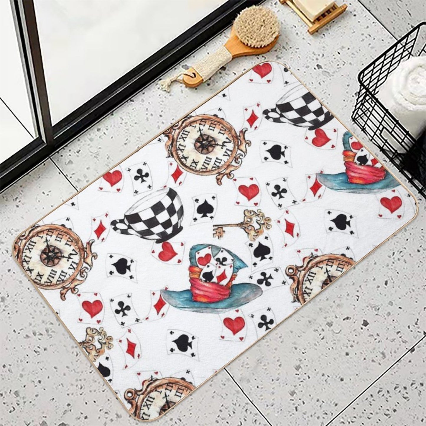 Alice in Wonderland Theme with White Background Odorless Bath Mat