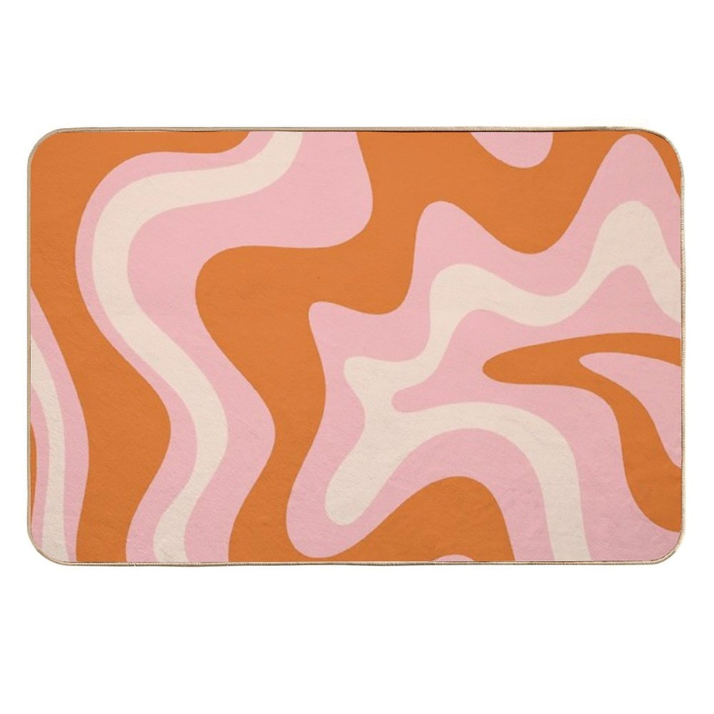Liquid Swirl Retro Modern Abstract Pattern in Orange Pink Cream Non-Slip Bath Mat