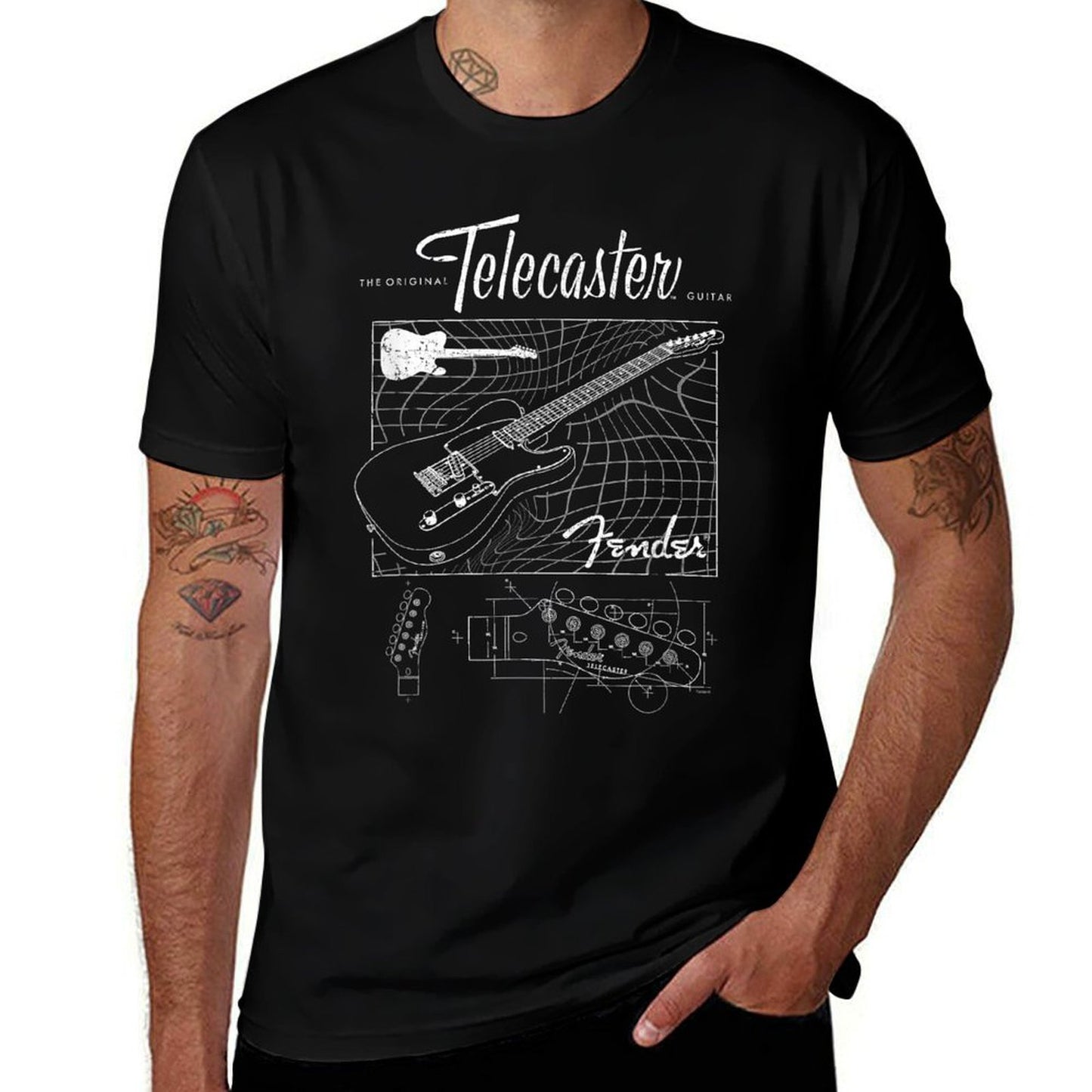 Fender The Original Telecaster Guitar Schematic Poster Affordable Price T-Shirt