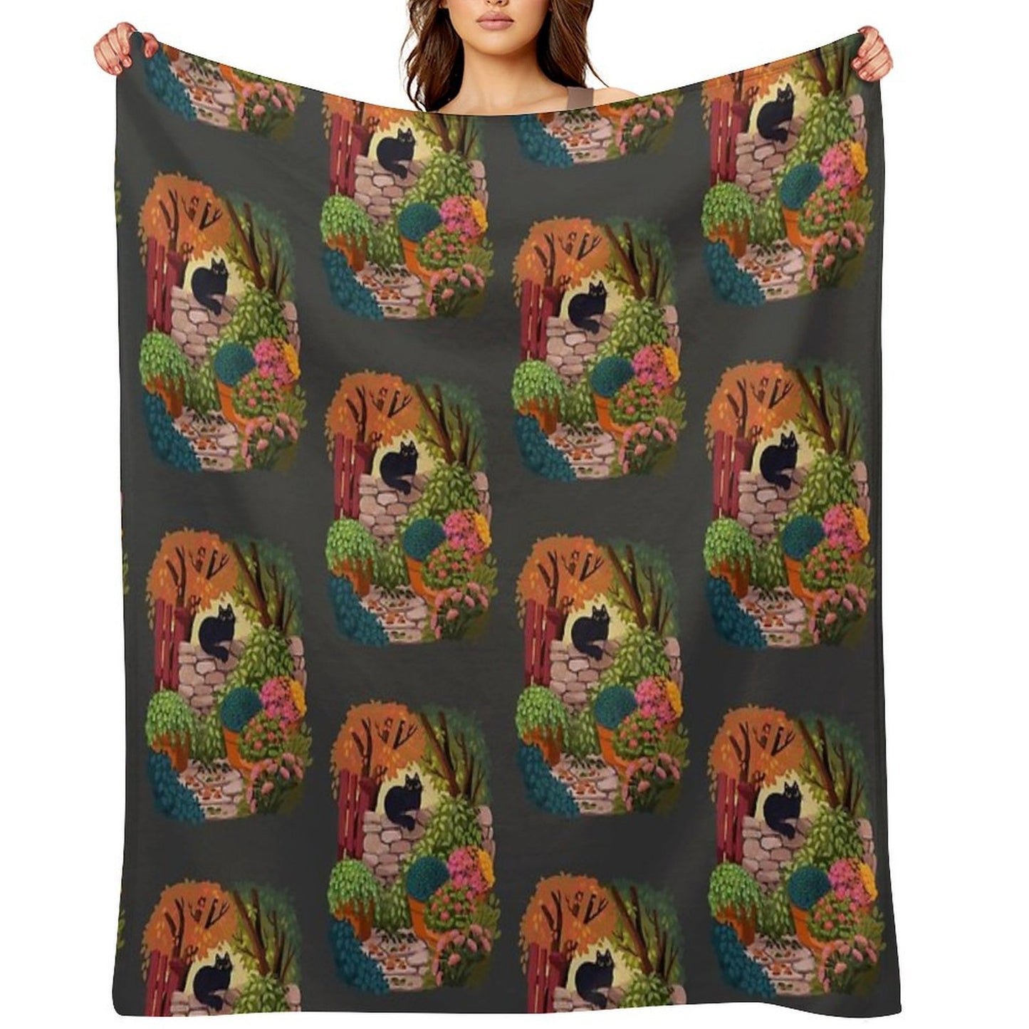 Cat in The Garden Velvety-soft Throw Blanket
