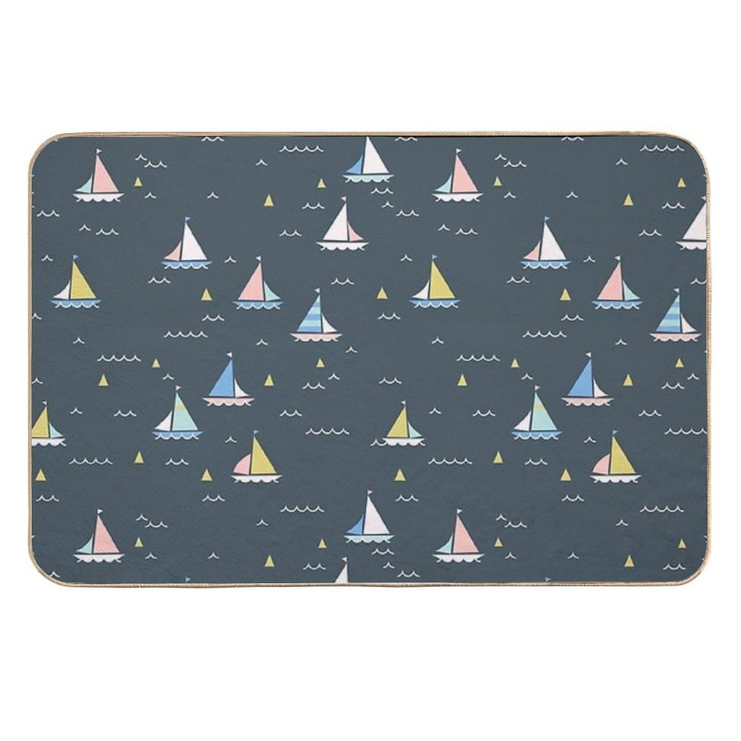 Small Sailing Boats on Dark Gray Background, Minimalist Pattern Non-Slip Bath Mat