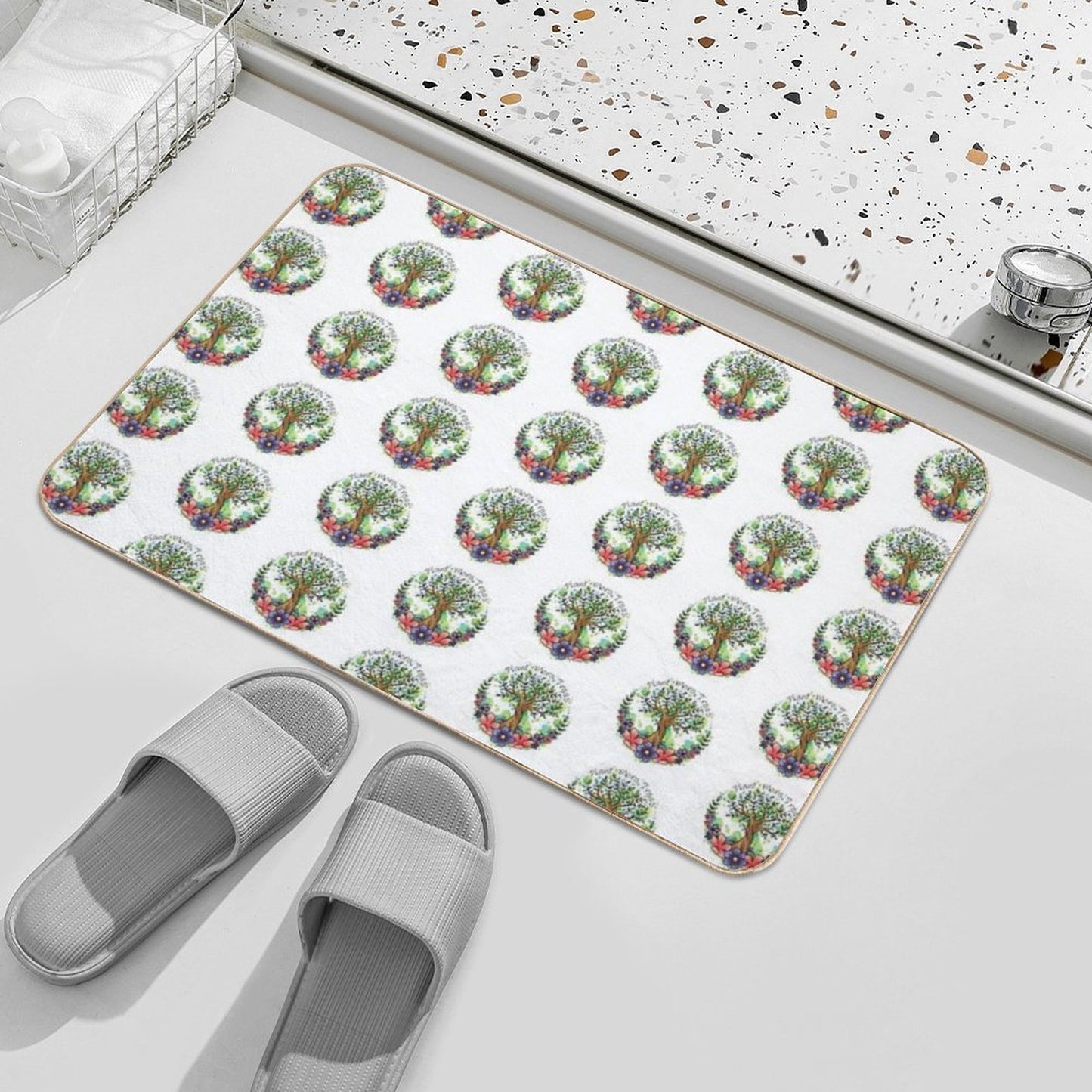 Green Trees And Flowers Eco Design Stain-Proof Bath Mat