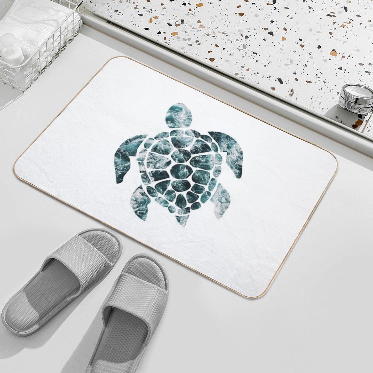 Sea Turtle - Turquoise Ocean Waves Slip-Resistant Bath Mat