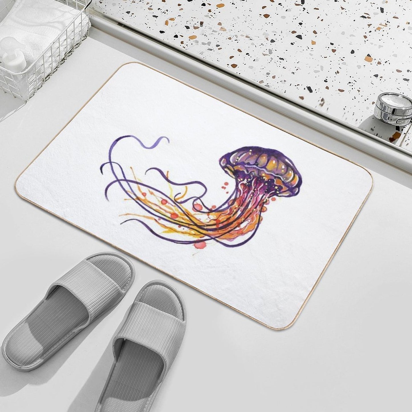 Jellyfish Watercolor Rapid-Drying Bath Mat