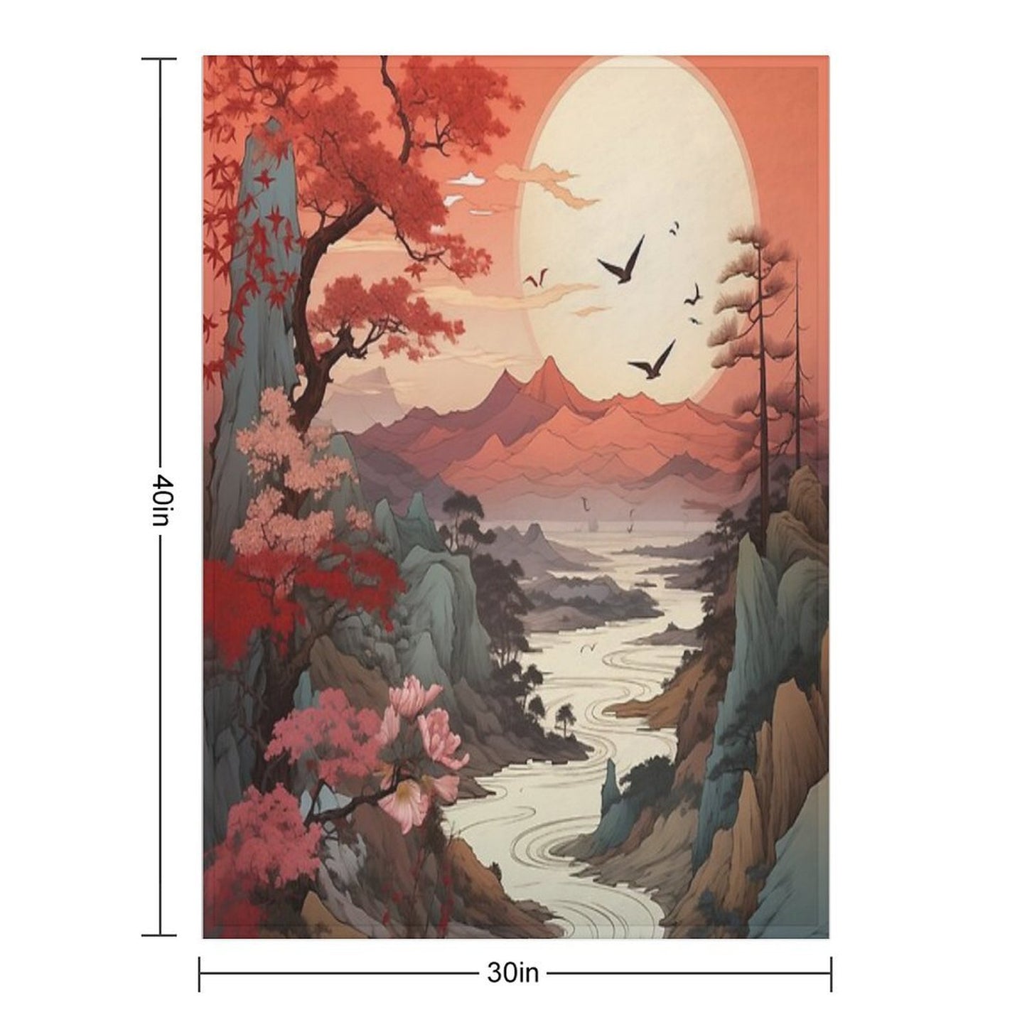 Japanese Scenic Compact Throw Blanket