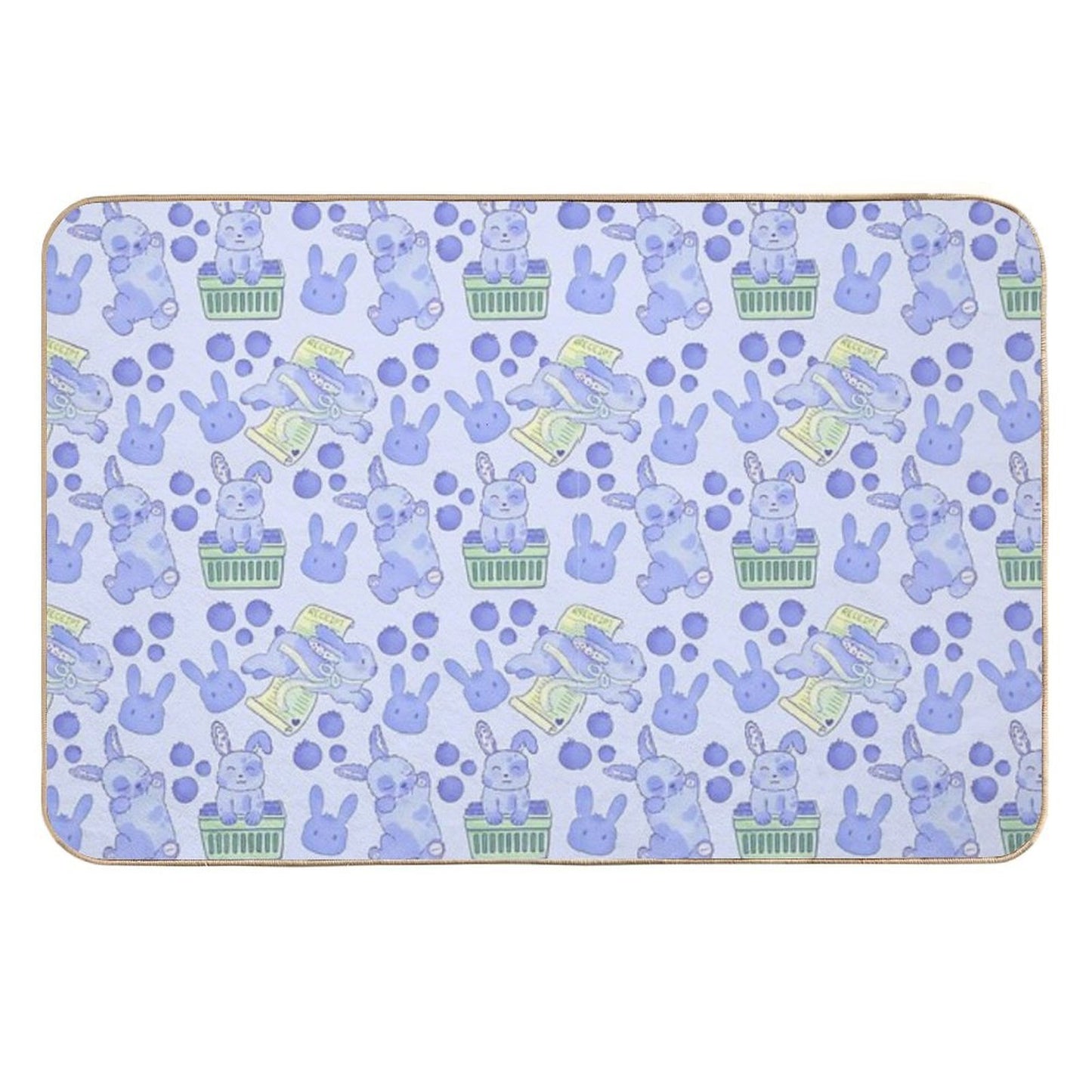 Blueberry Bunny Pattern – Cute Kawaii Animal Illustration Easy To Clean Bath Mat
