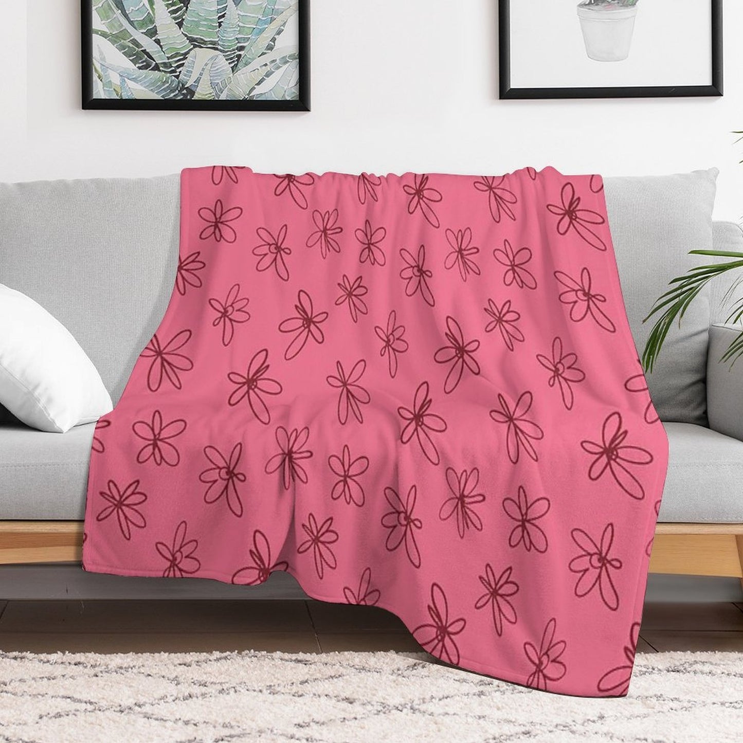 Daisy Whispers - Minimalist Leaf Pattern Compact Throw Blanket