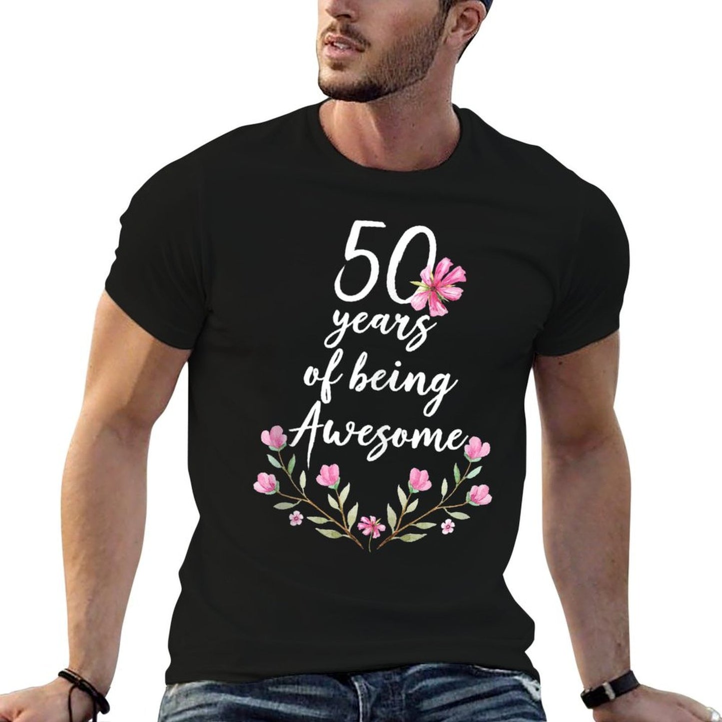 50th Birthday Flowers T - 50 Years of Being Awesome Trendy Pattern T-Shirt